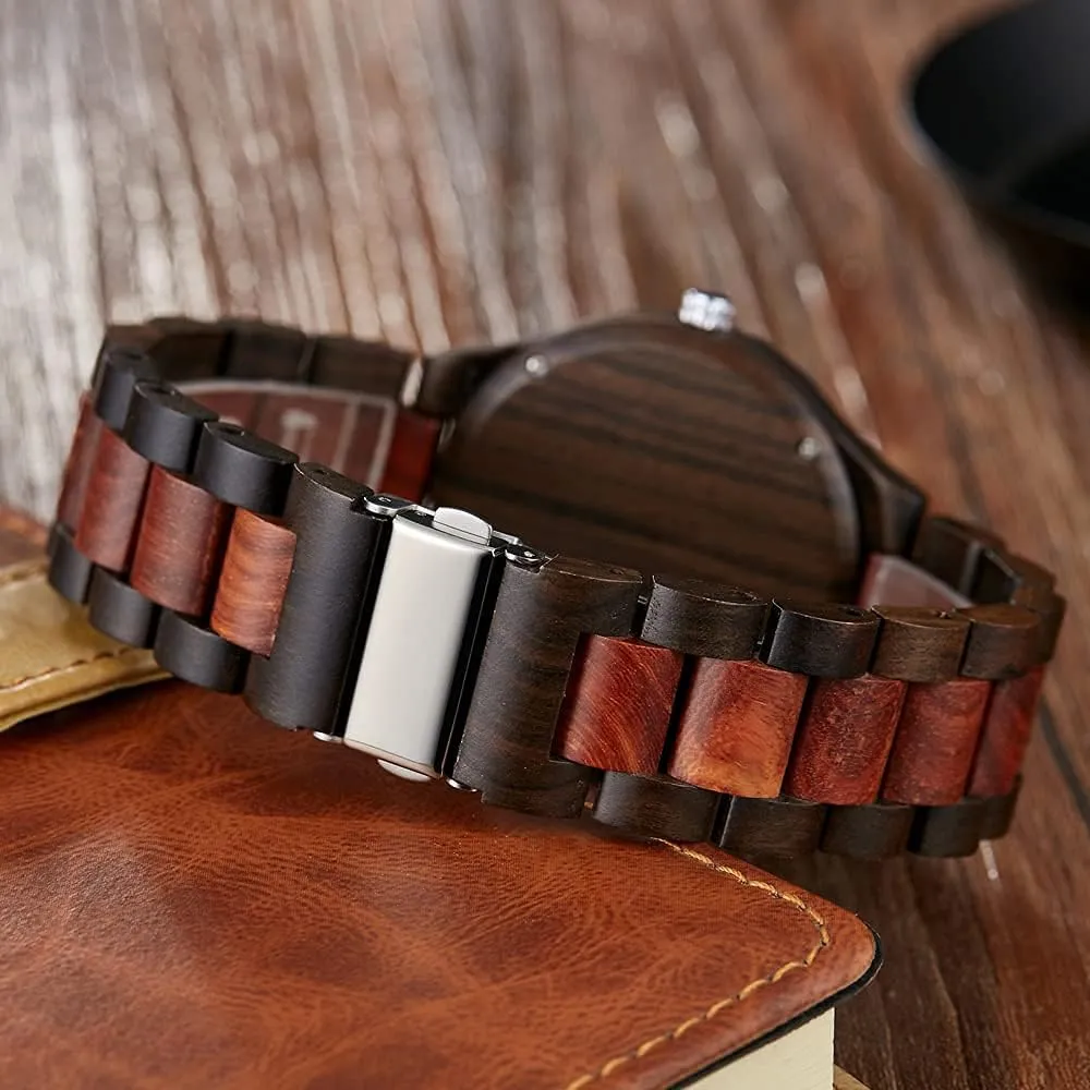 for Men Handmade Colorful Bamboo Engraved Wood Watch Analog Quartz sidewalk Men's Wooden Watch Dentily Wooden Watches 