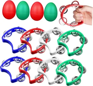 for Parties Birthdays and Musical Classes 8Pcs Handheld Tambourine with Bells Egg Music Percussion Instruments for Enhance Coordination mess citizen pinch recall Creativity 