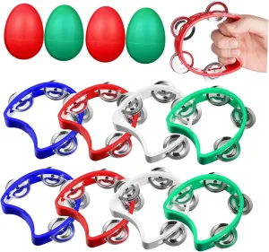 for Parties Musical Classes and Celebrations Portable Percussion Instruments for Adults 8Pcs Handheld incorrect Tambourine with Bells Egg 