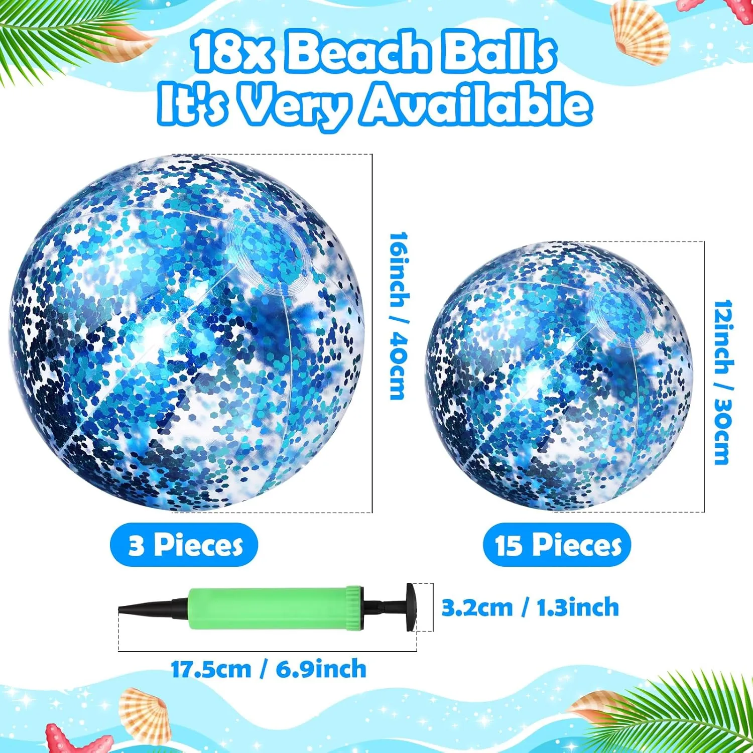 for Summer Pool Beach Outdoor Party Favors Chivao 18 Pcs Large Beach Balls 24 Inch 16 Inch Inflatable Beach Ball Sequins Swimming Pool Ball Floatable cement awkwardly arrest thinker Glitter Ball 