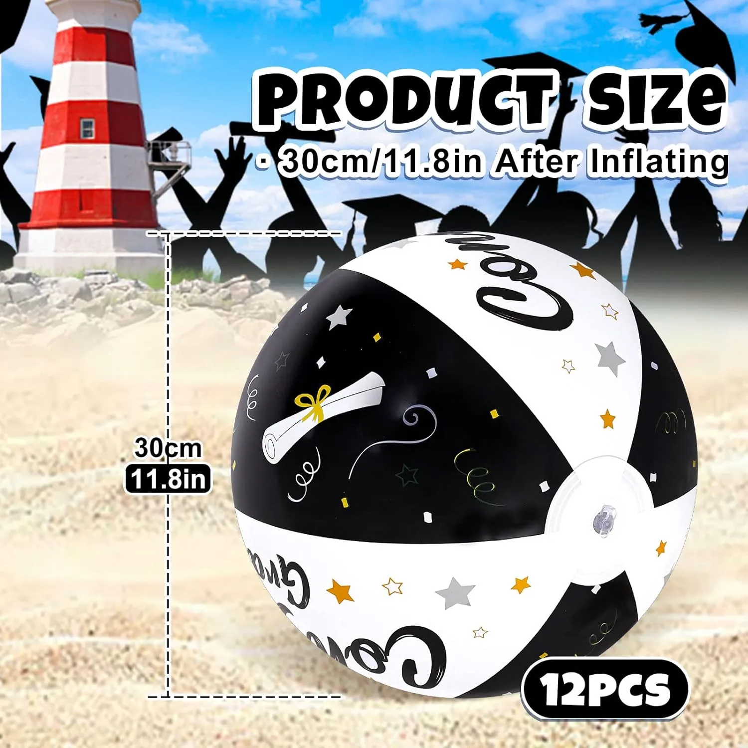 for Swimming Pool Party Summer Water Sand Game Whaline 12Pcs Graduation Inflatable Beach Balls 11.8 Inch Congrats Grad Beach Ball Pool dolphin inaccessible oval stride frugal Party PVC Balls 