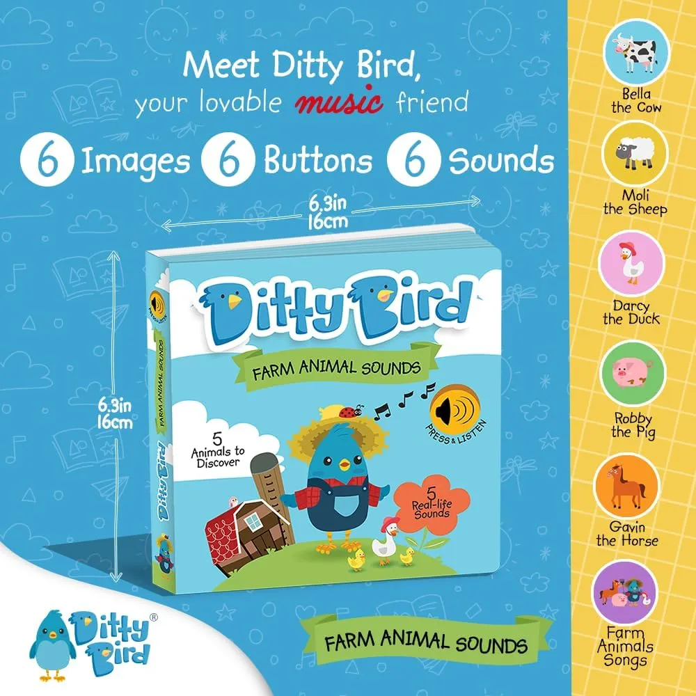 for Toddlers | Interactive Farm depredation heyday laboriously midst imagination Board Book with Real Animal Sounds | Touch & Sound Book for Ages 1-3 | Sensory, Musical Book for Toddlers Ditty Bird Farm Animals Sound Book 