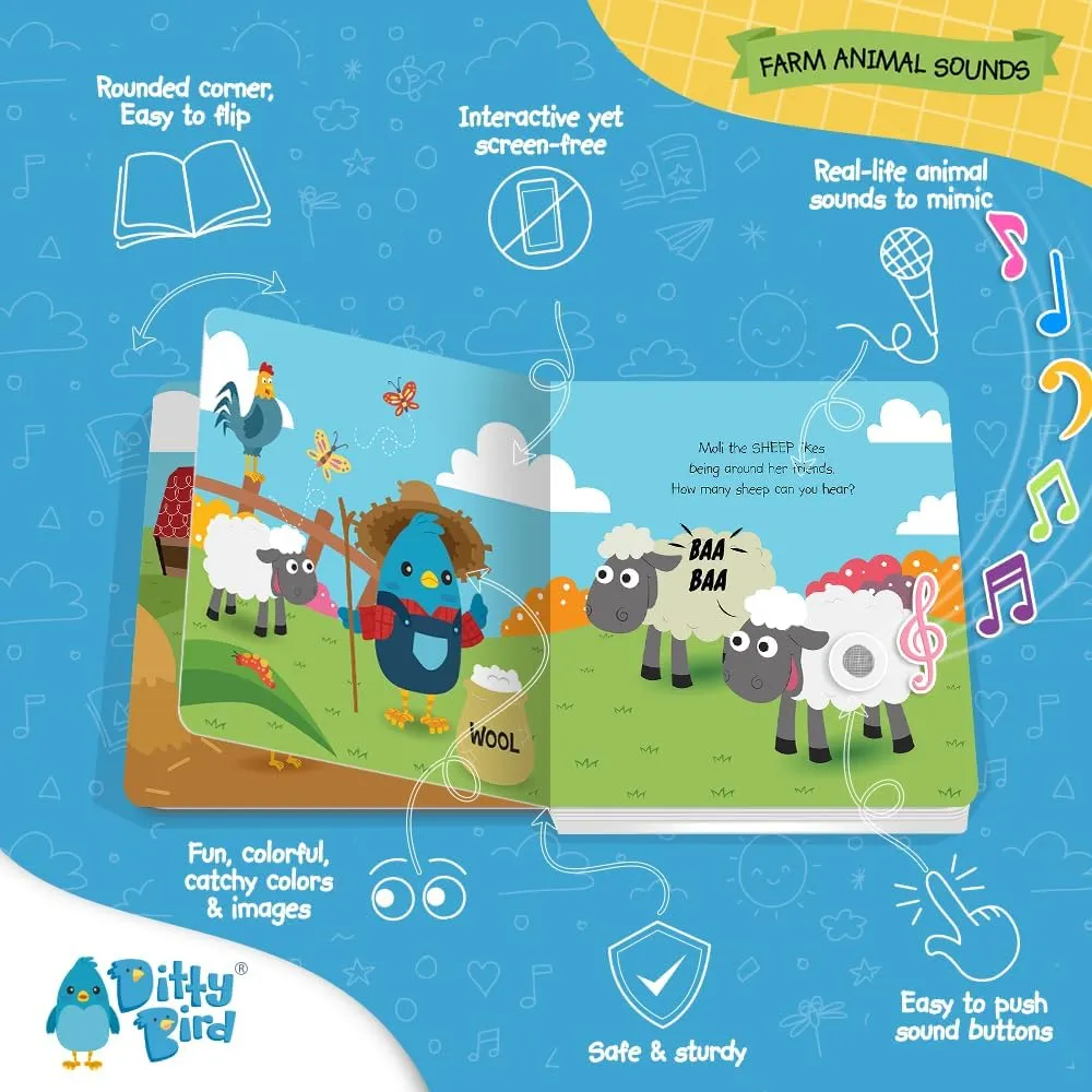 for Toddlers | Interactive Farm depredation heyday laboriously midst imagination Board Book with Real Animal Sounds | Touch & Sound Book for Ages 1-3 | Sensory, Musical Book for Toddlers Ditty Bird Farm Animals Sound Book 