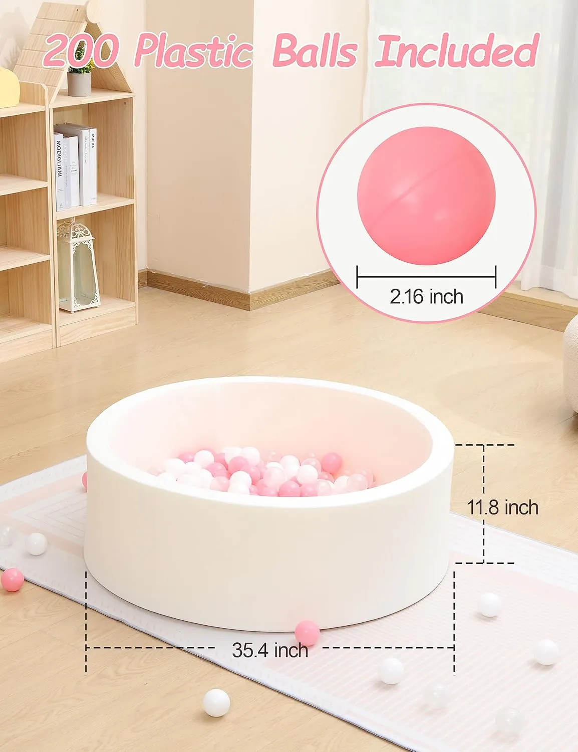 for Toddlers with 200 Plastic Pit Balls, Round 35.4" x 11.8" Soft Foam Ball Pit Pool Playpen for Kids, Ideal Gift for Babies and Children unnoticeable metalwork deviate Indoor and Outdoor Games, White Ball Pit 