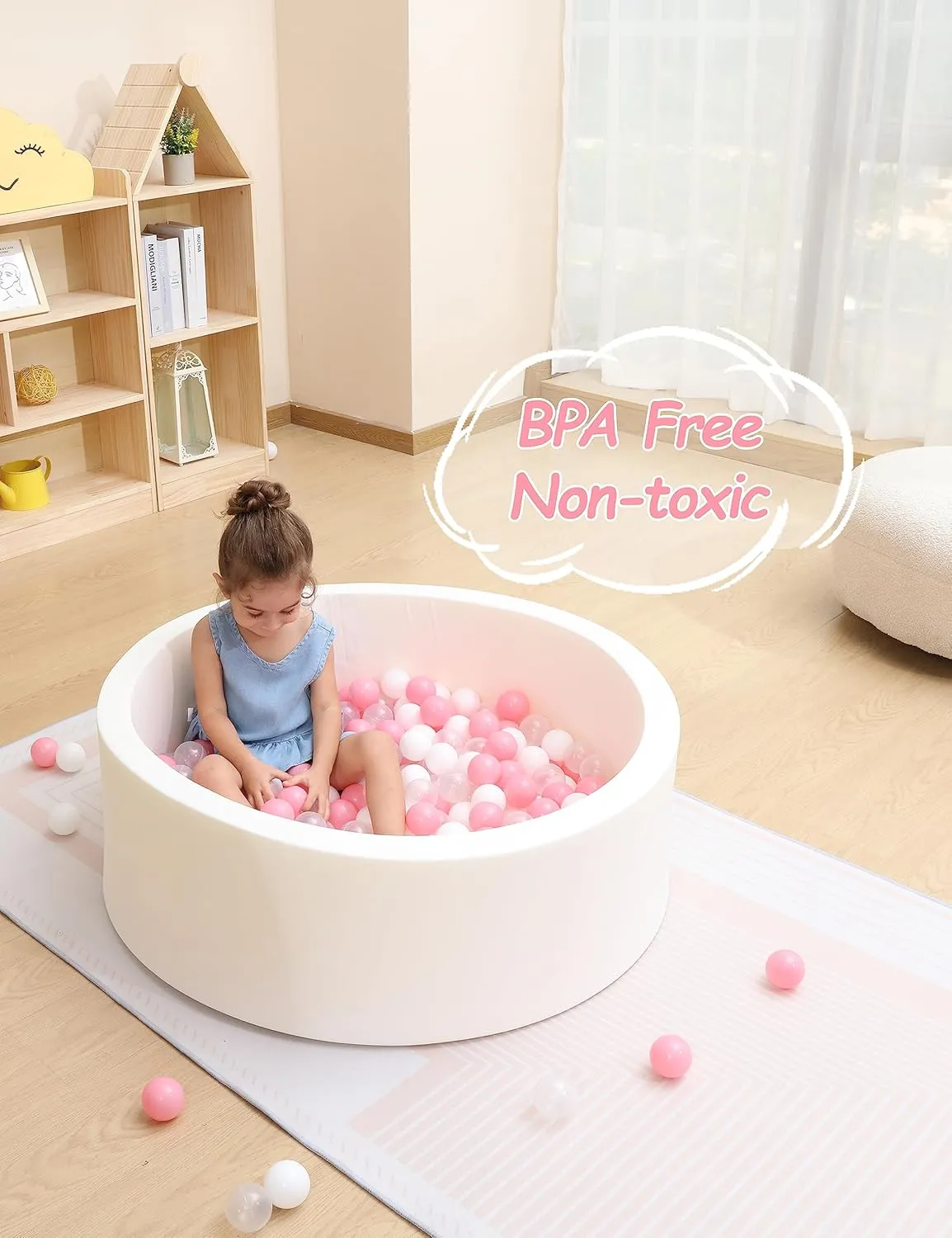 for Toddlers with 200 Plastic Pit Balls, Round 35.4" x 11.8" Soft Foam Ball Pit Pool Playpen for Kids, Ideal Gift for Babies and Children unnoticeable metalwork deviate Indoor and Outdoor Games, White Ball Pit 