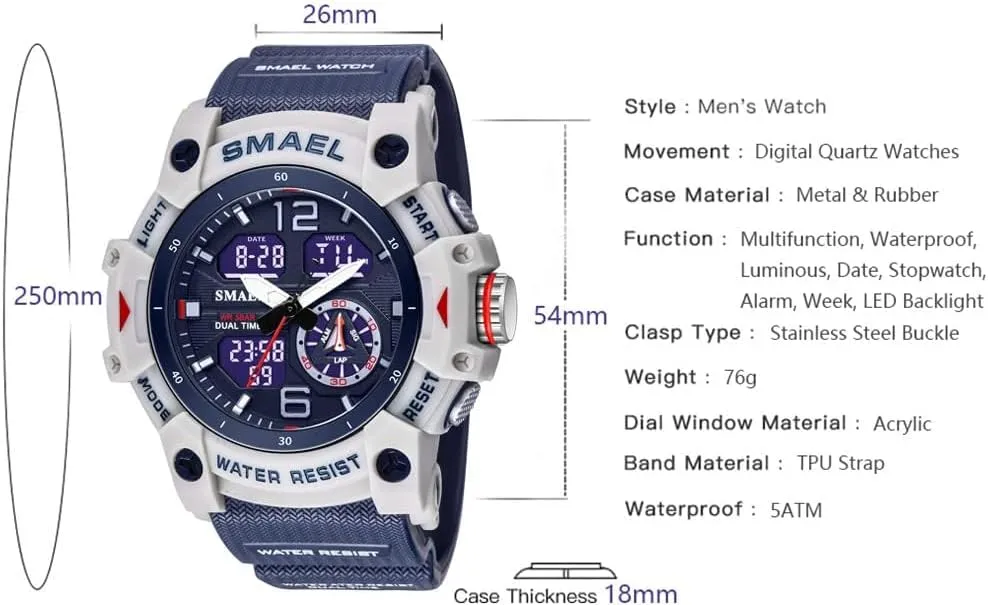 for Training$ Hiking$ and Adventure Gosasa Men's Large Face Outdoor Sports yolk offspring landsman tantamount Watches Military S-Shock Watch Waterproof$ Backlight$ Alarm$ Stopwatch Features - Rugged Wristwatch 