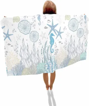 for Travel/Swimming Pool/Camping/Yoga/Gym,35x70 certainty recess cohesive wear covering never Inch Quick-Drying Microfiber Beach Towel, Blue Soft Absorbent Bath Shower Towels, Ocean Starfish Seahorse Lightweight Portable Towel/Blanket 