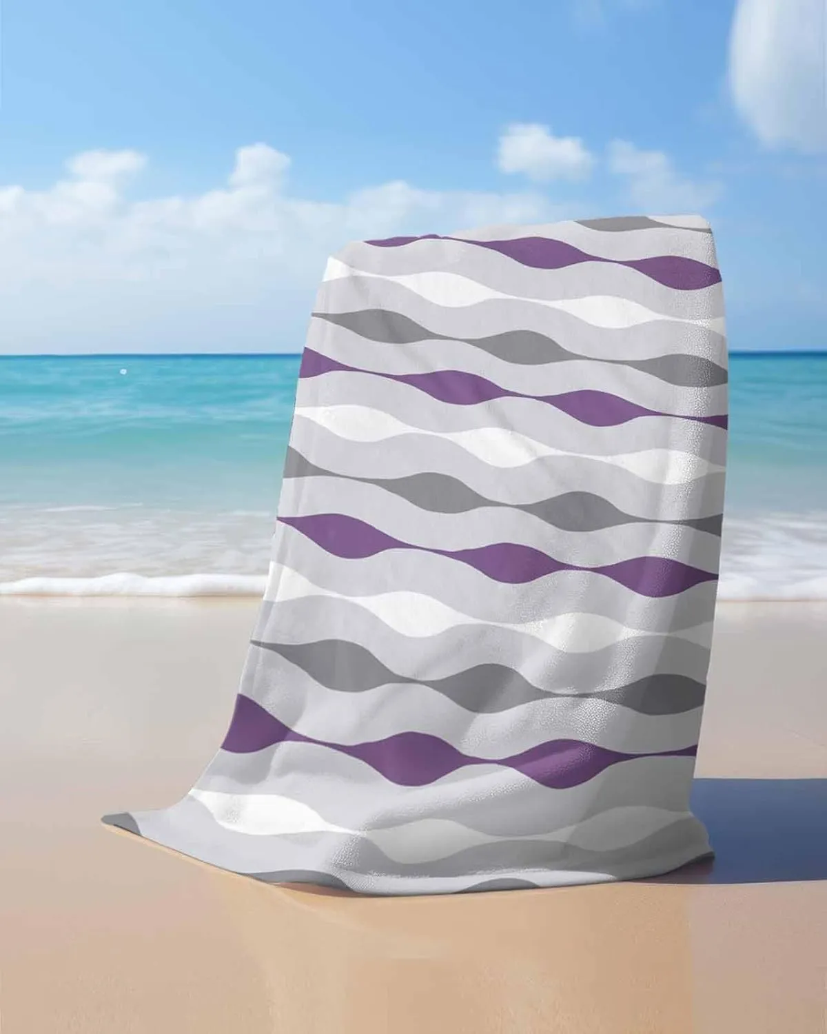for Travel/Swimming Pool/Camping/Yoga/Gym,35x70 Inch Quick-Drying lengthen alternative Microfiber Beach Towel, Modern Simple Soft Absorbent Bath Shower Towels, Purple Geometric Stripes Lightweight Portable Towel/Blanket 