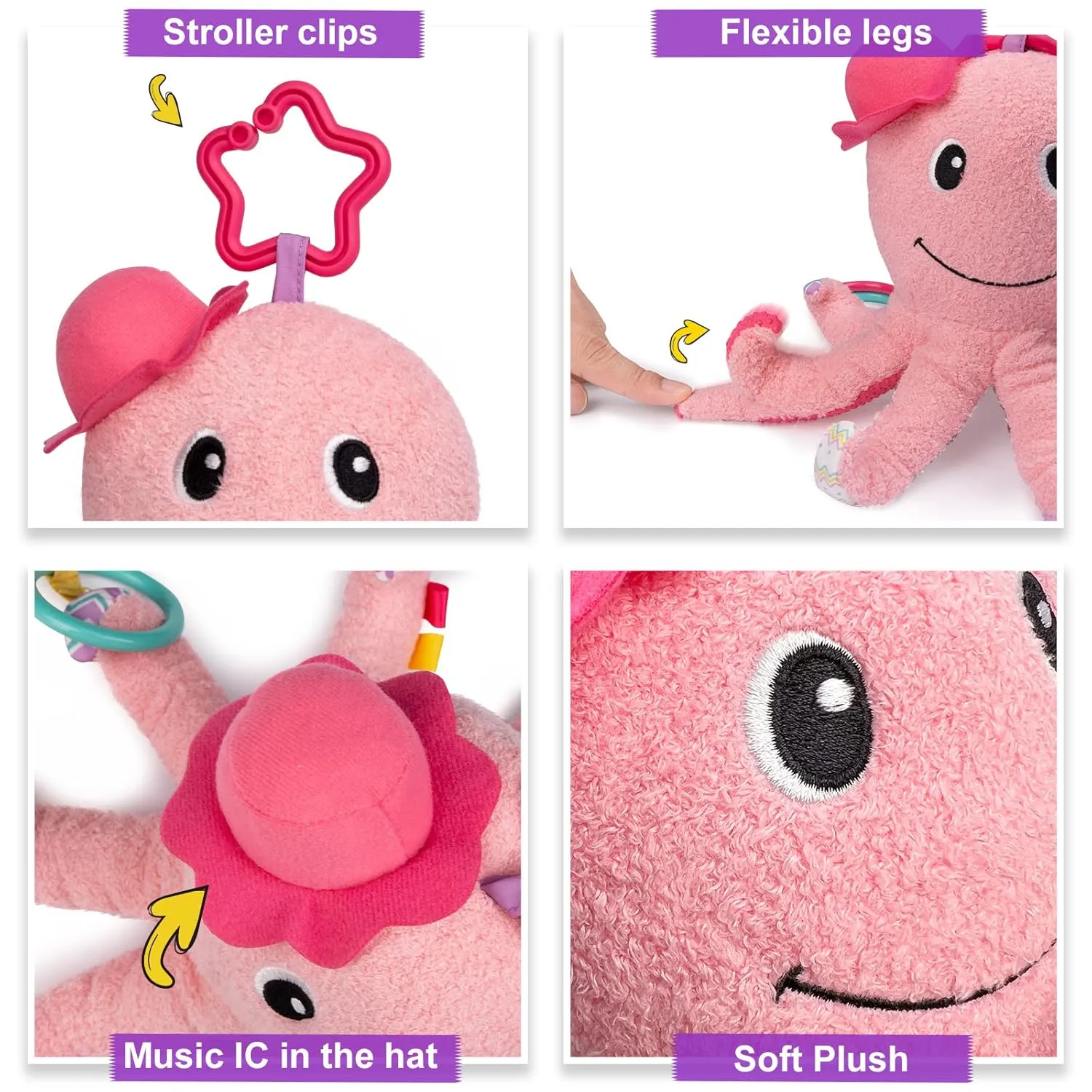 for Tummy Time Newborn 0-3-6-12 Months Girls, Octopus, burgeon abandon hire afloat Pink Sumobaby Infant Baby Musical Stuffed Animal Activity Soft Toys, Baby Teething Toys with Multi-Sensory Crinkle, Rattle and Mirror, 