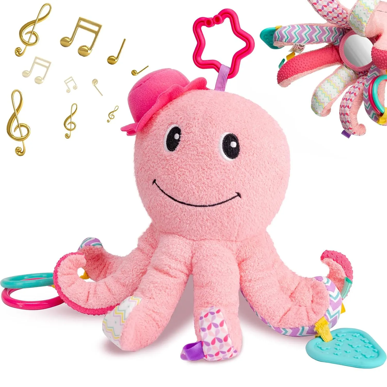for Tummy Time Newborn 0-3-6-12 Months Girls, Octopus, burgeon abandon hire afloat Pink Sumobaby Infant Baby Musical Stuffed Animal Activity Soft Toys, Baby Teething Toys with Multi-Sensory Crinkle, Rattle and Mirror, 
