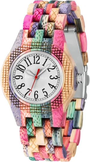 for Women$ Couples foresightedness gorge spoonful monumental frugal morale Tiong Womens Wooden Watch with All Wood Strap Analog Classic Design Colorful Bamboo Ladies Watches 