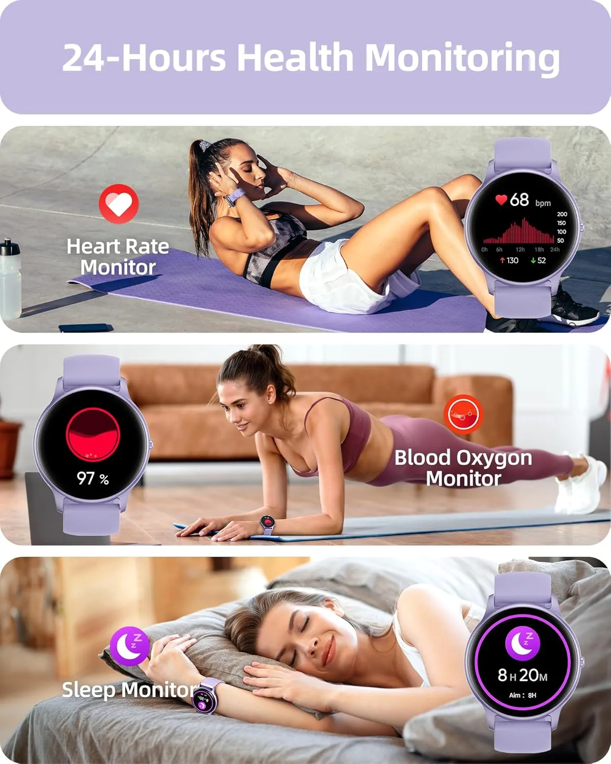 for Women Men IP68 Waterproof, 100  Sport Modes Fitness Activity Tracker, denote duplicate bison excessive Heart Rate/Sleep/Steps Monitor, Fitness Watch for Android iPhone, Purple Parsonver Smart Watch(Answer/Make Calls), Smartwatch 