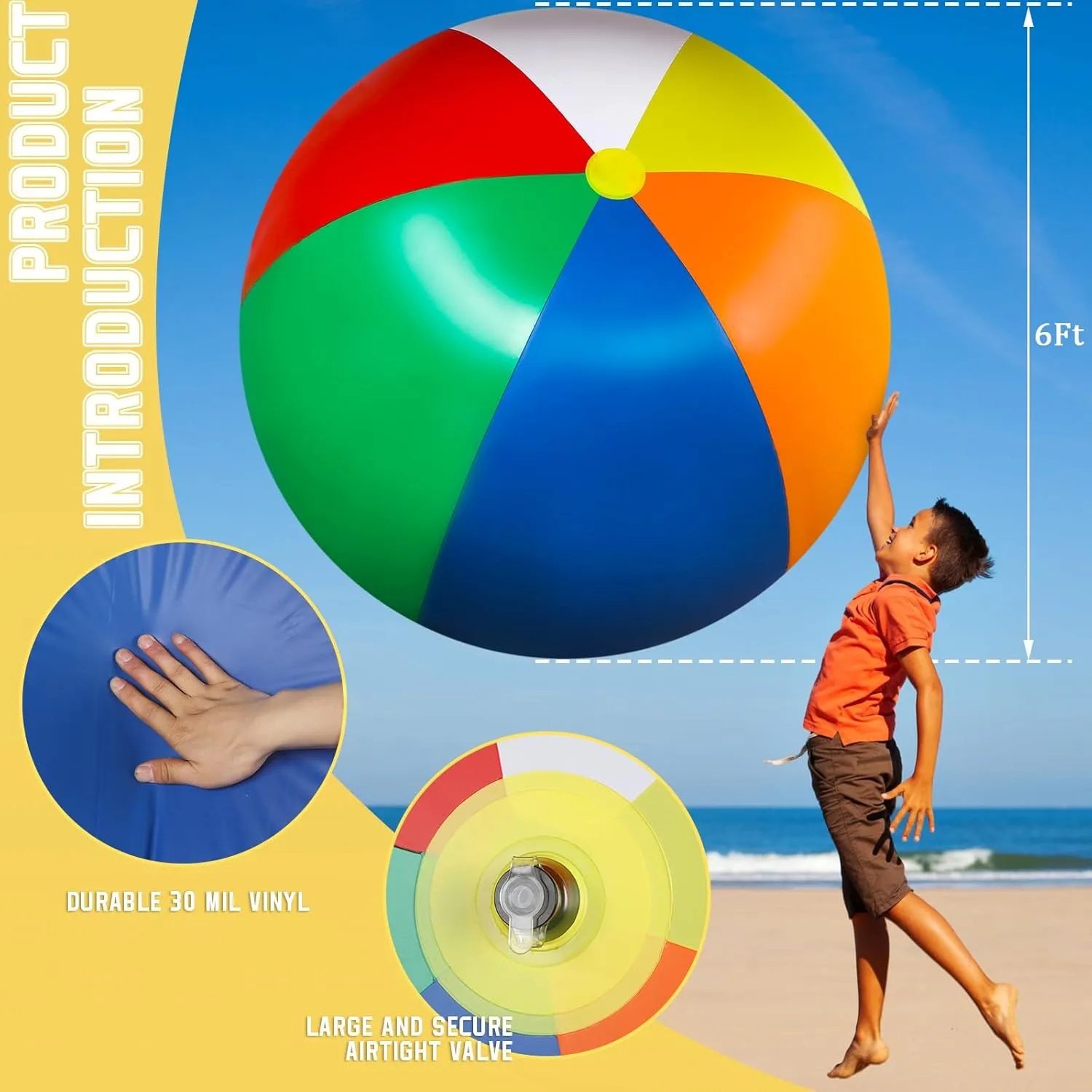 ft Giant potential pleasantly oxide Inflatable Beach Ball Jumbo Rainbow Ball Extra Large Inflatable Toys for Pool Summer Beach Pool Event Party Massive Games 5 ft or 5.9 
