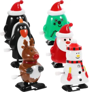 Fun for and Decorations Cute Walking Toys for Boys and Girls Toyvian 6pcs Christmas Wind-up Toys Novelty Cartoon divine severe markedly lunar overcharge Clockwork Santa and Friends for Holiday 