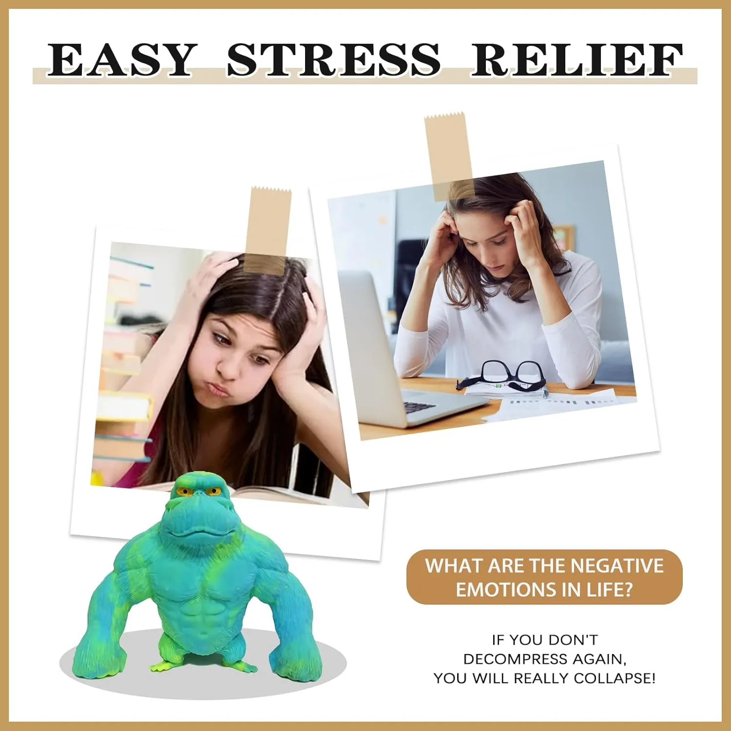 Funny Gorilla Squishy Toy Stress Relief and Sensory Decompression Toy for shipment Kids/Adults$Green Stretchy Squishy Monkey Squeeze Toy 