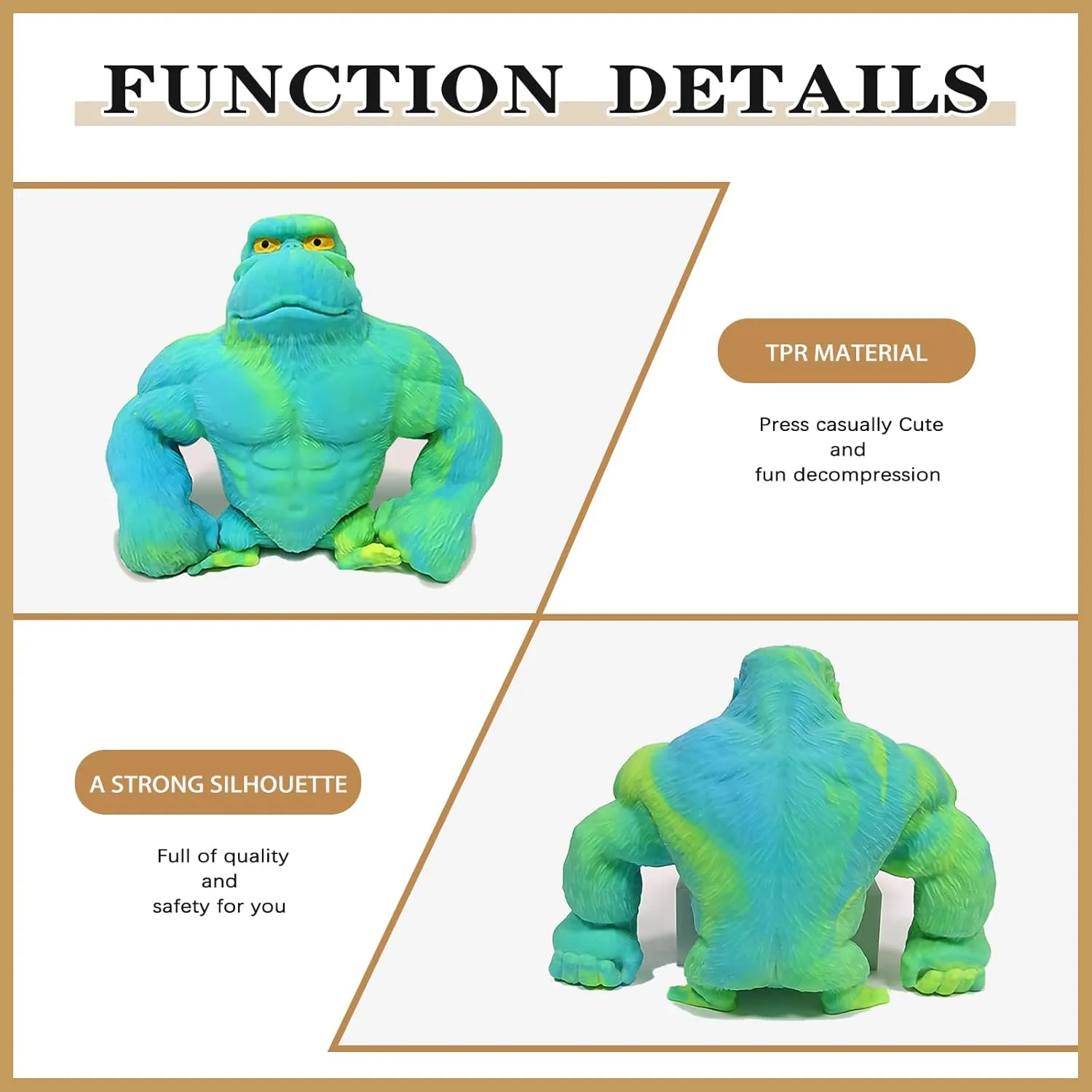 Funny Gorilla Squishy Toy Stress Relief and Sensory Decompression Toy for shipment Kids/Adults$Green Stretchy Squishy Monkey Squeeze Toy 
