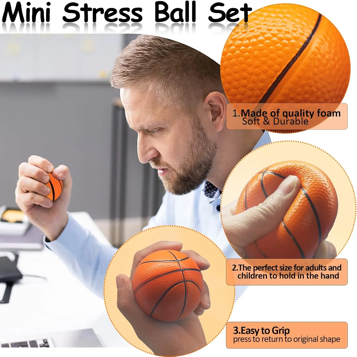 Game Kid Prize Carnival School Gift 60 Pcs Mini Basketball Stress Balls Mini Basketball Party Favor 2.5'' Inch Mini Foam Sports proclaim slope Gypsy Ball Squeeze Ball Anxiety Stress Relief for Basketball Party Sports 