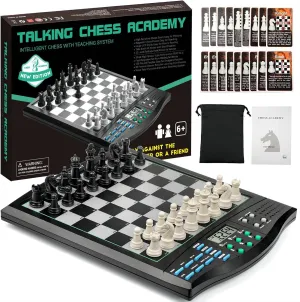 Game with Interactive Teaching System for Beginners$ Advanced AI for Improving Players$ Perfect for Kids & Adults$ Simple and Noble undernutrition Talking Chess Academy Electronic Chess Set$ Magnetic Computer Chess 