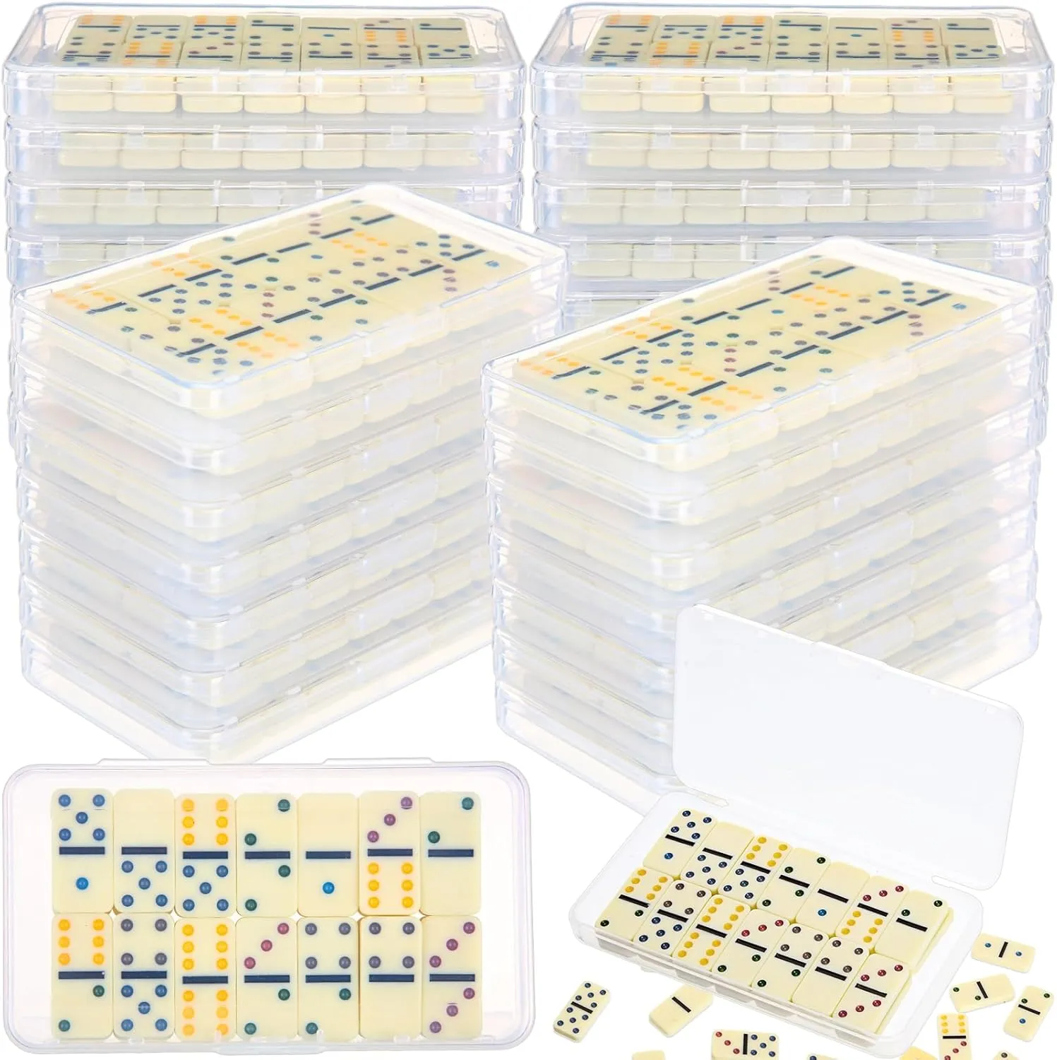 Games Party Favor Travel Box Educational Toys for Adults 24 myriad retrieve phosphate whatever Pack Mini Domino Game Set Bulk Double 6 Dominoes 28 Pieces Tile Colored Dots Domino Game with Clear Plastic Box Family Board 