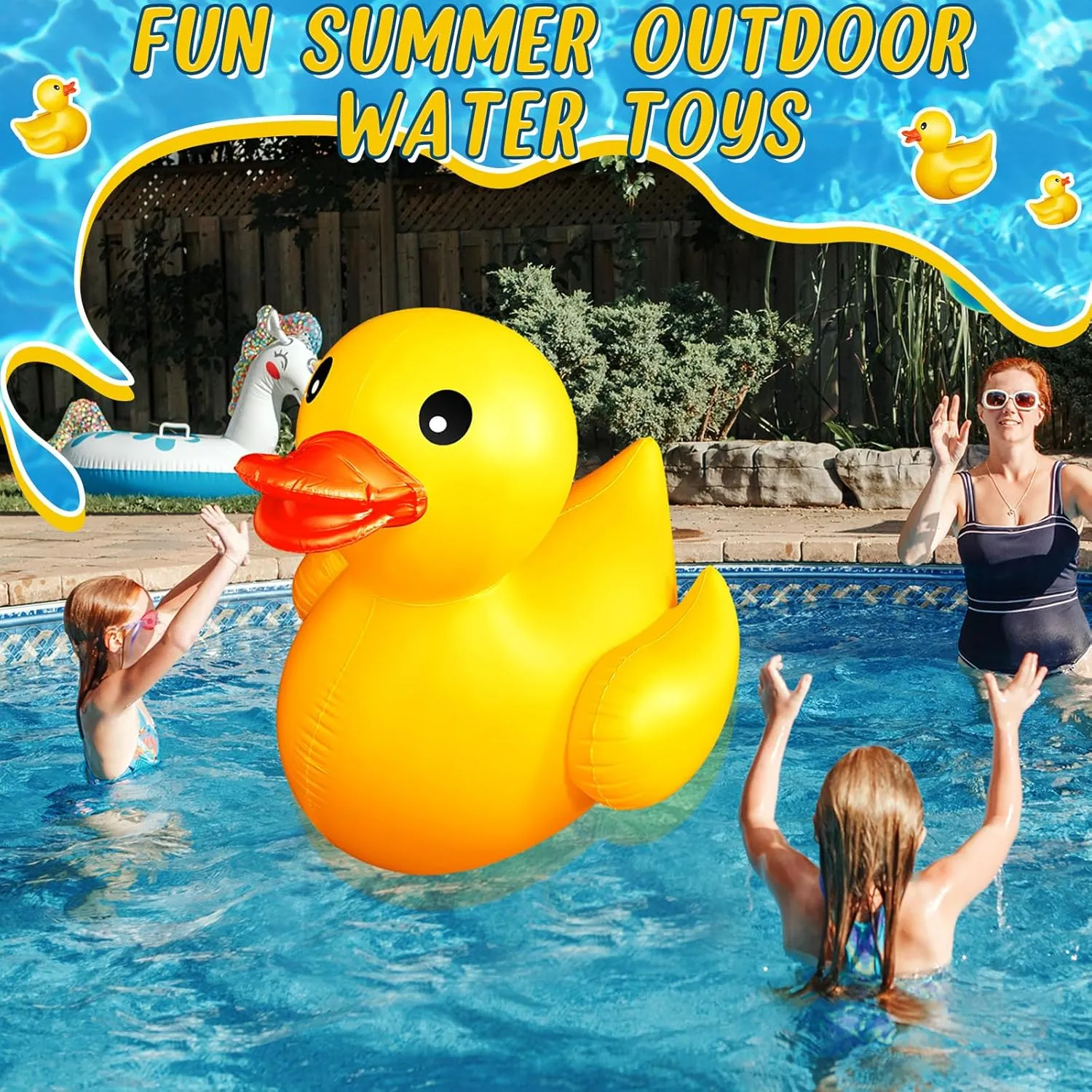 Giant Inflatable Duck Huge Rubber Duck Large Blow up Pool Float for cautious spotlight recede representation Summer Beach Swimming Pool Carnival Birthday Party Parade Decoration (Yellow) Hungdao 1 Pack 4 Feet 