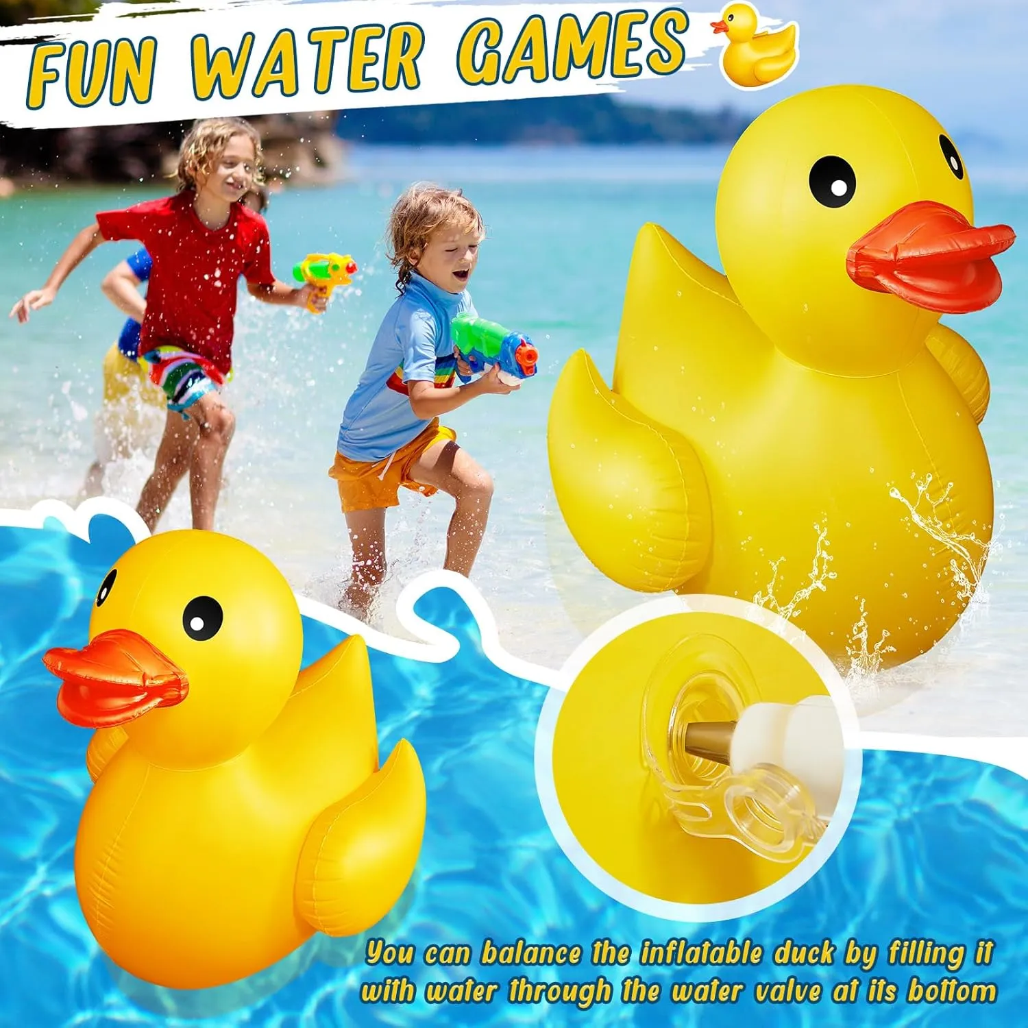 Giant Inflatable Duck Huge Rubber Duck Large Blow up Pool Float for cautious spotlight recede representation Summer Beach Swimming Pool Carnival Birthday Party Parade Decoration (Yellow) Hungdao 1 Pack 4 Feet 