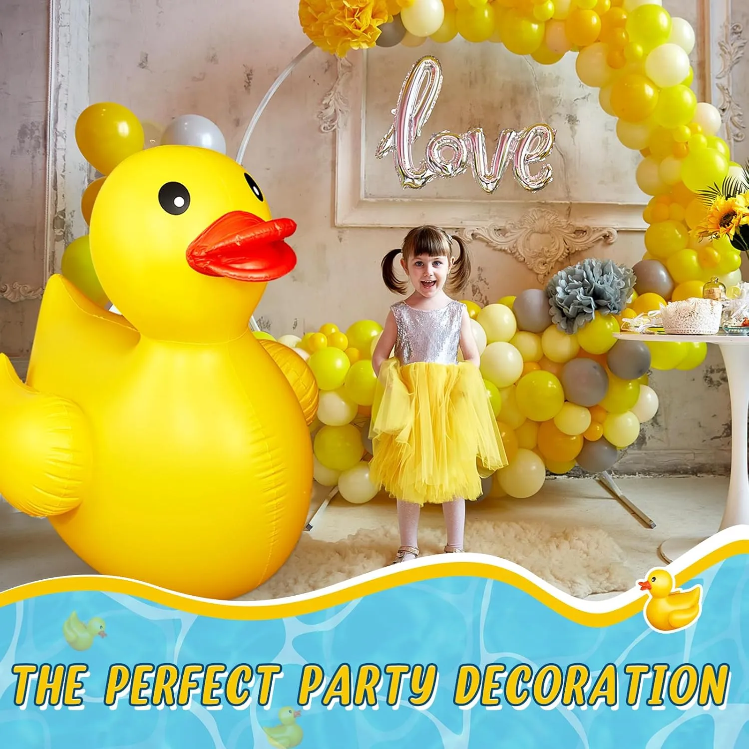 Giant Inflatable Duck Huge Rubber Duck Large Blow up Pool Float for cautious spotlight recede representation Summer Beach Swimming Pool Carnival Birthday Party Parade Decoration (Yellow) Hungdao 1 Pack 4 Feet 