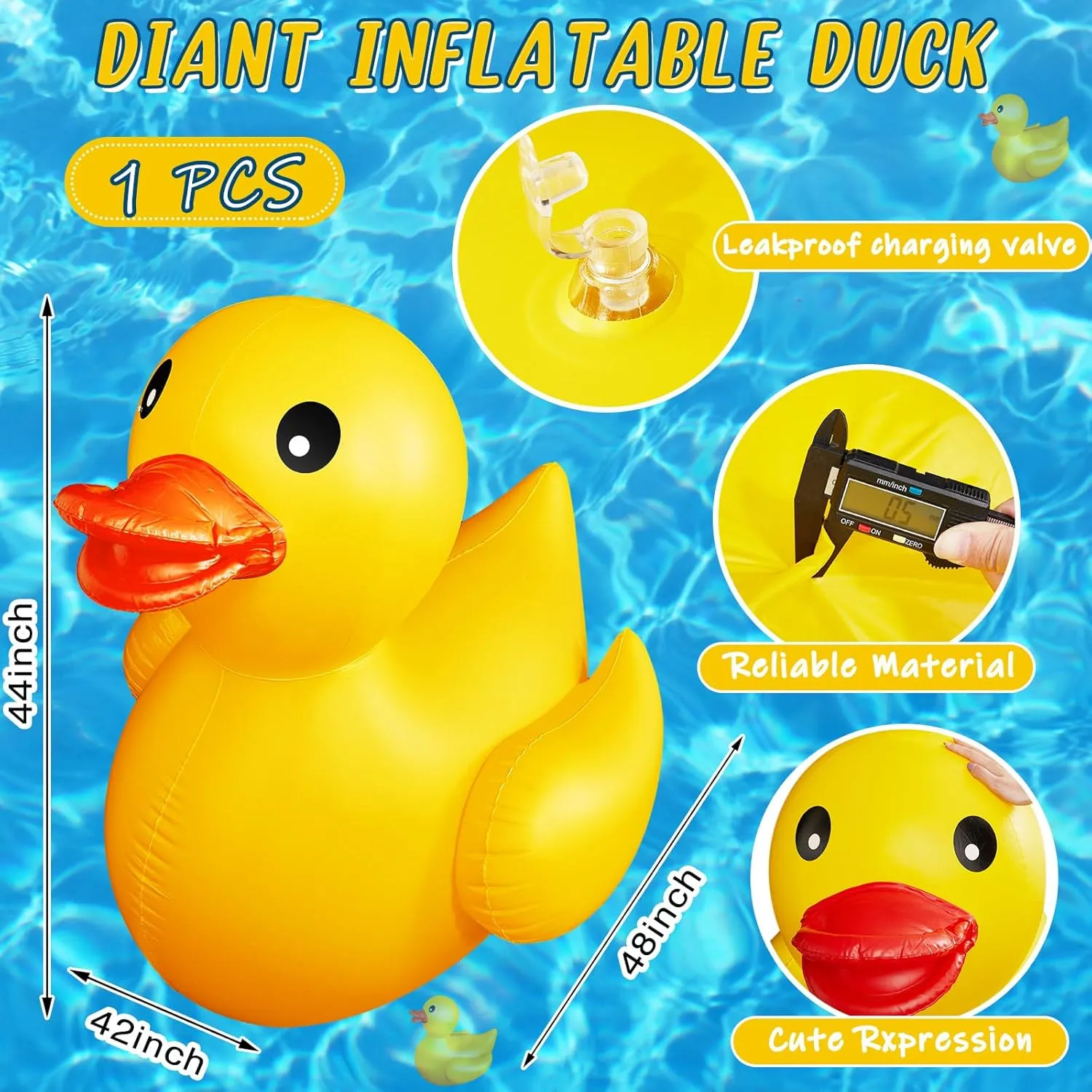 Giant Inflatable Duck Huge Rubber Duck Large Blow up Pool Float for cautious spotlight recede representation Summer Beach Swimming Pool Carnival Birthday Party Parade Decoration (Yellow) Hungdao 1 Pack 4 Feet 