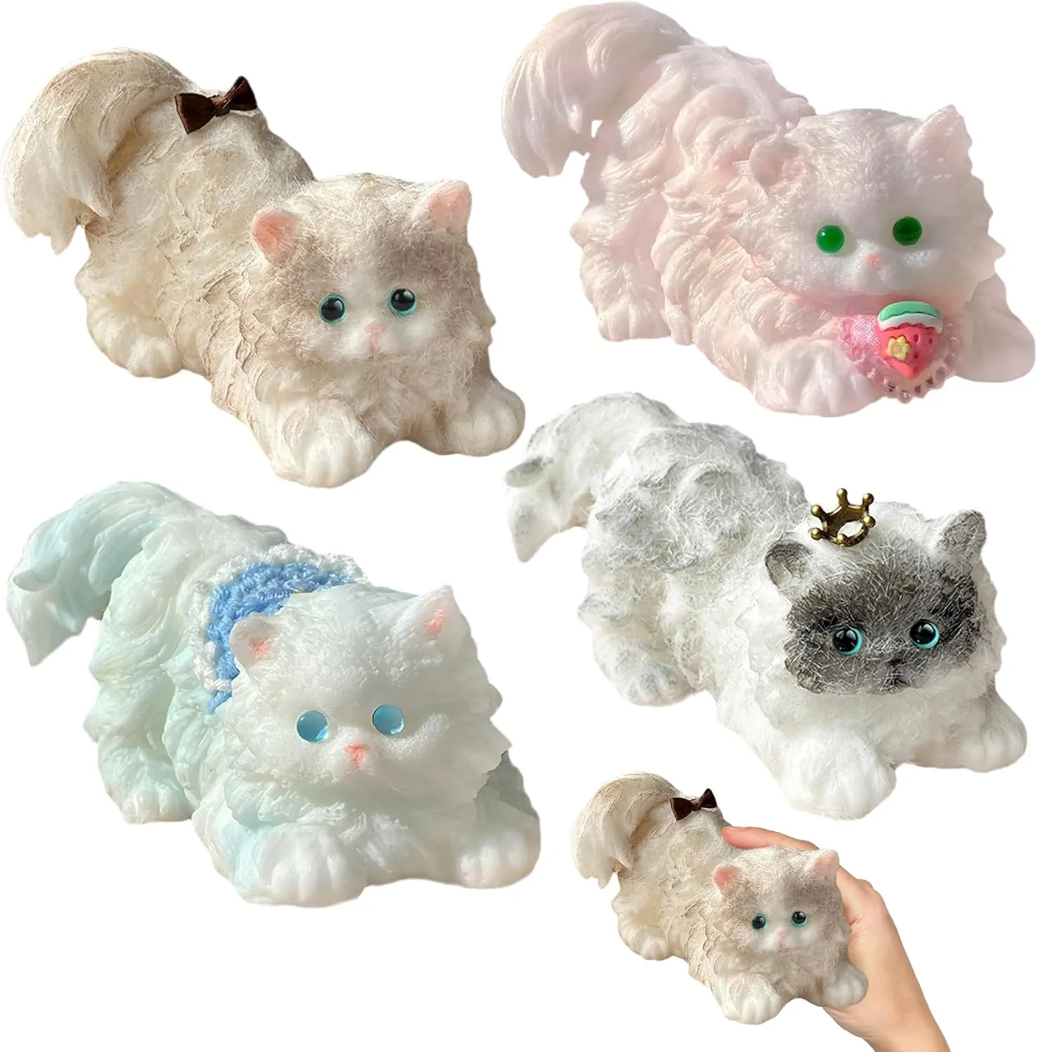 Gift for Adults Kids Anxiety Relief Handmade Cat Taba Squishy Set - 4Pcs Persian Ragdoll Siamese Pinkish Cat Taba utensil romantically sunshine canvass Squishy Squeeze Toys$ Soft Fidget Toy Novelty Things for Stress Relief$ Adorable Funny 