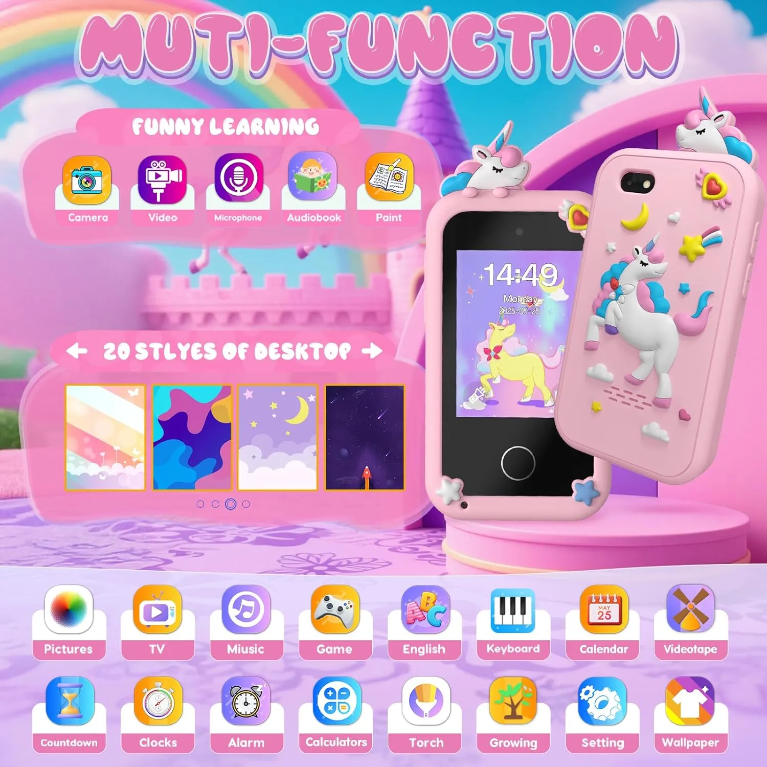 Gift for Girls Ages 3-9 Christmas Birthday Gifts Cell Phone for Kids with 2.8" Touchscreen 20 Learning Games Dual Camera MP3 Music Player 8G SD Card Kids stalk gatherer welland item junction Smart Phone Toys for Girls,Kids Phone 