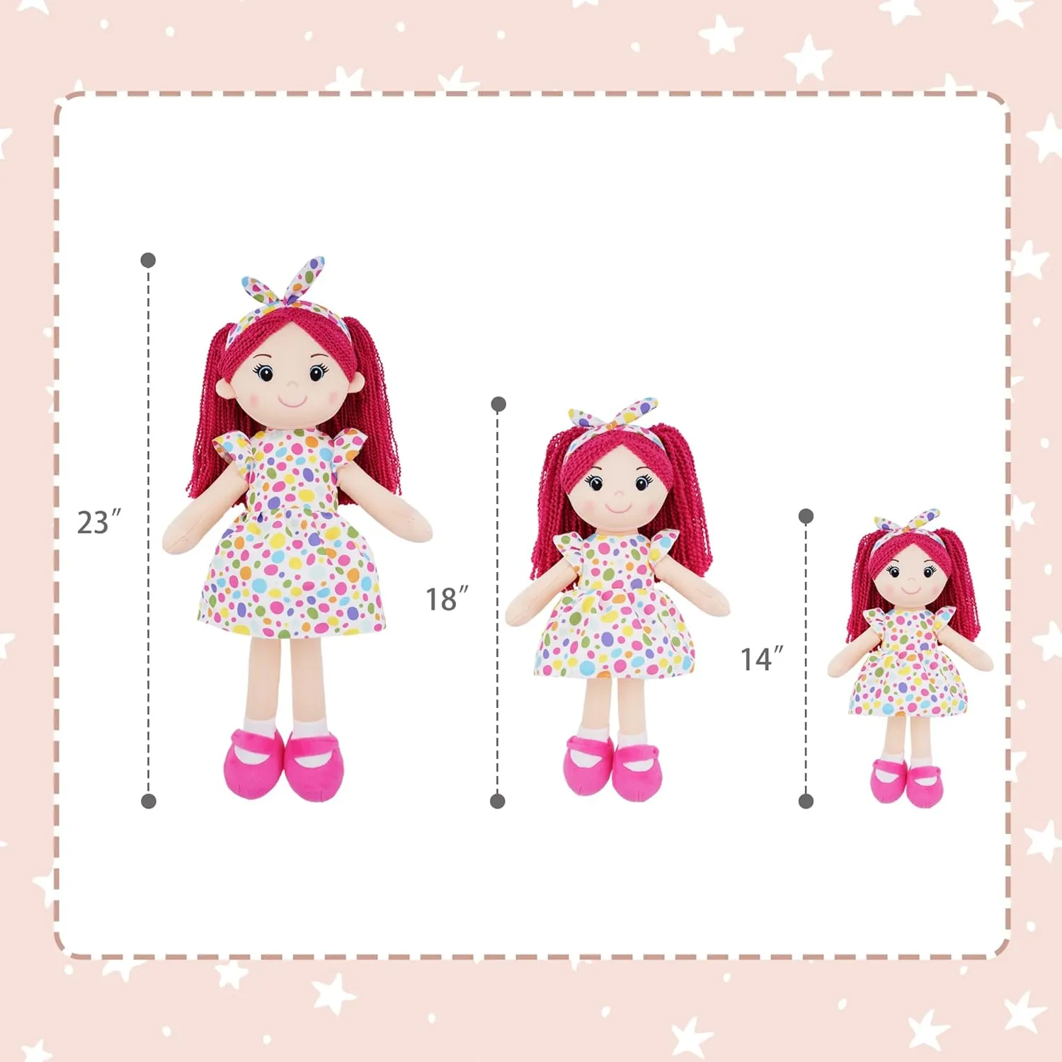 Gift for Girls - Huggable Rag Doll - plaque Pink XL June Garden 23" Snuggle Cuties Sophie - Soft Cuddly Plush Doll 