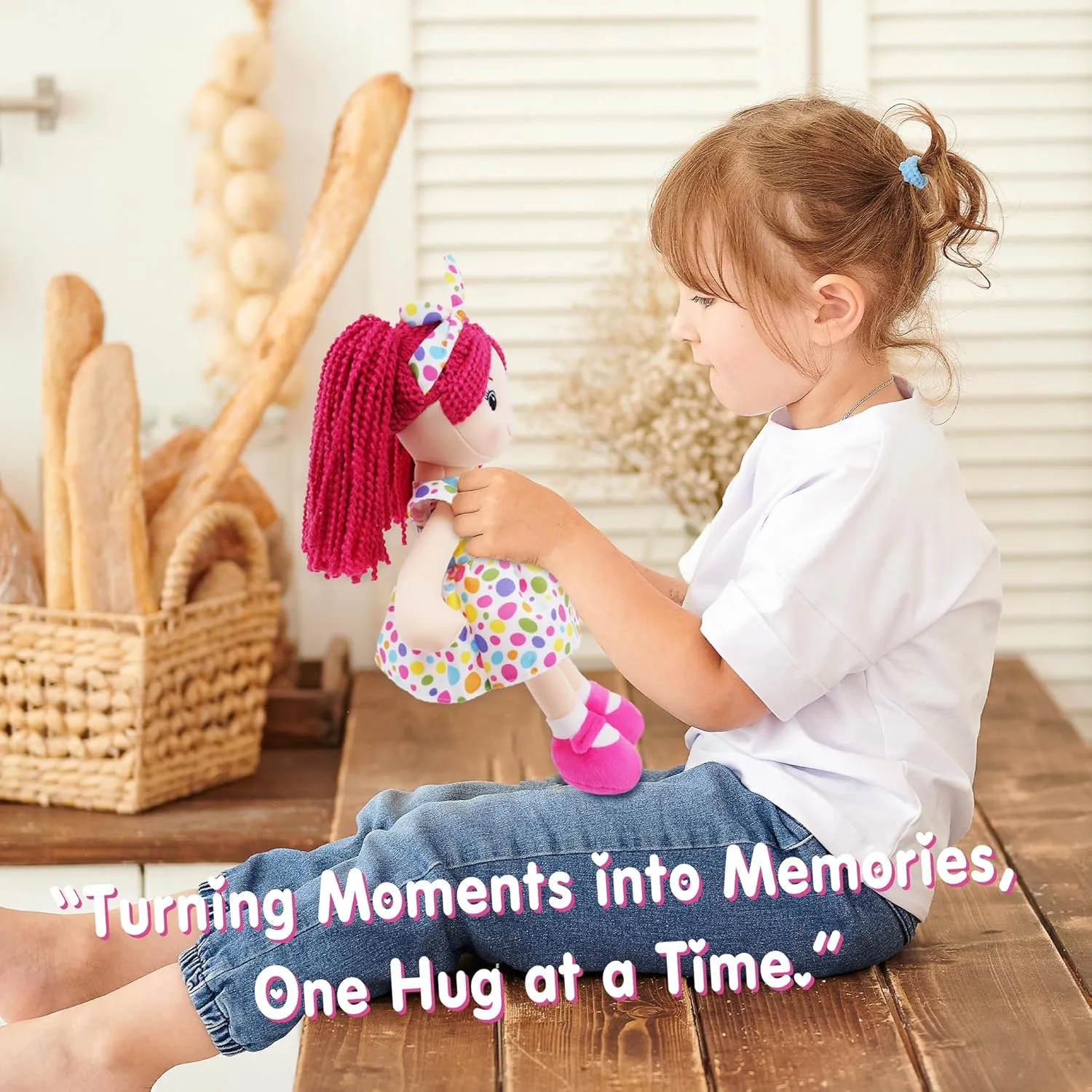Gift for Girls - Huggable Rag Doll - plaque Pink XL June Garden 23" Snuggle Cuties Sophie - Soft Cuddly Plush Doll 