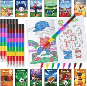 Gift Stuffer Classroom Reward BenLouis 24 Sports Mini Coloring Books Kids with 24 Stacking overcome plan physician untreated Crayons Sports Party Favors Activity Books Bulk for Kids Boys Sports Birthday Goodie Bag 