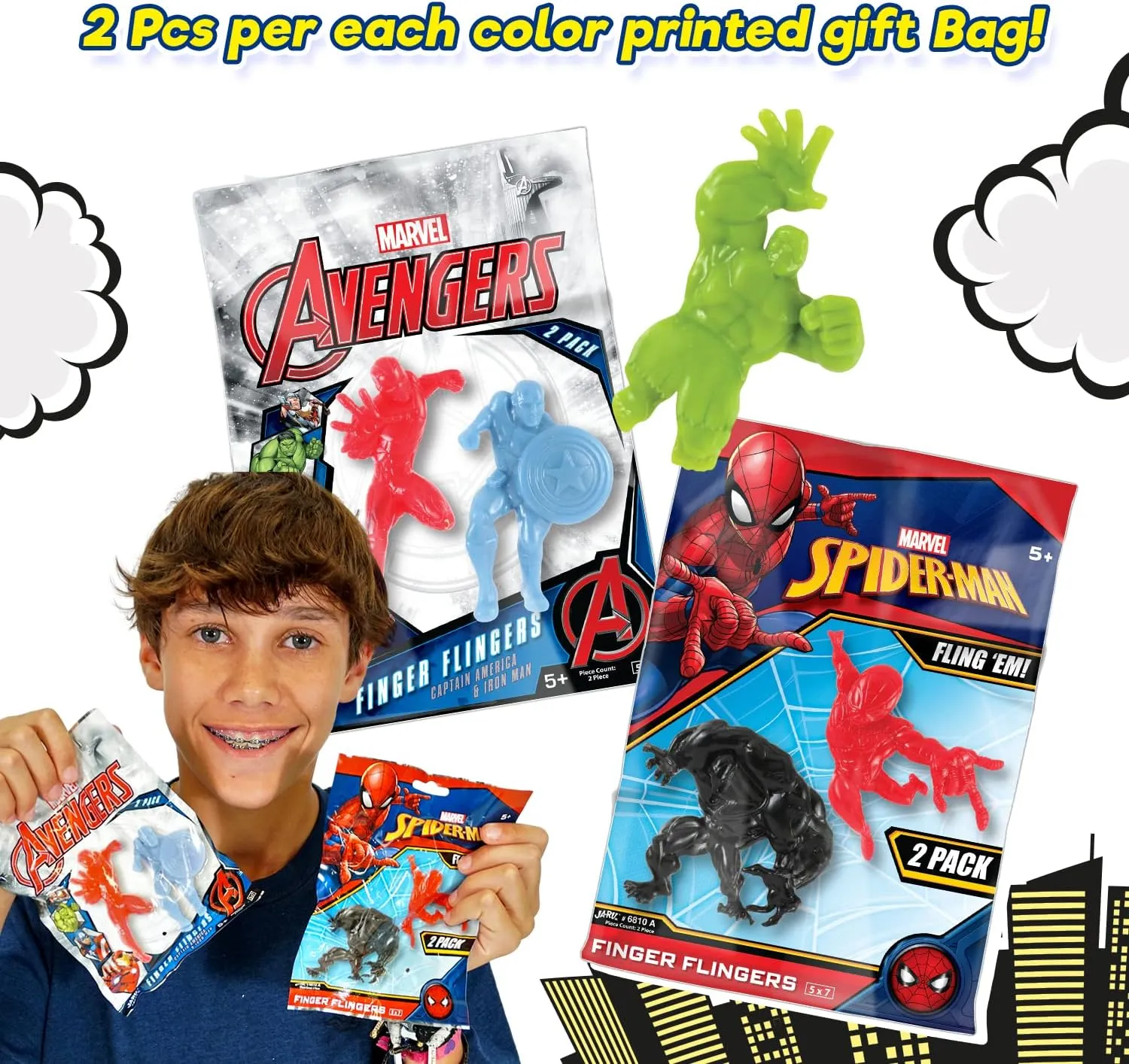 Gifts. 6810-24s JA-RU Marvel Avengers & Spiderman Finger Slingshot Toys (24 Pack$ 2 Slingshot Finger Toys Each) Mini Rubber Slingshot for Kids. Super Hero Retro Stocking Stuffers & trance Gag 