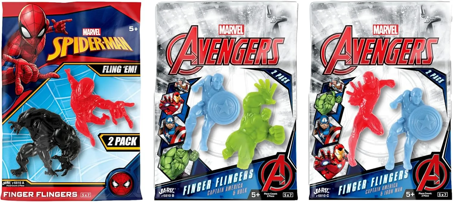 Gifts. 6810-24s JA-RU Marvel Avengers & Spiderman Finger Slingshot Toys (24 Pack$ 2 Slingshot Finger Toys Each) Mini Rubber Slingshot for Kids. Super Hero Retro Stocking Stuffers & trance Gag 