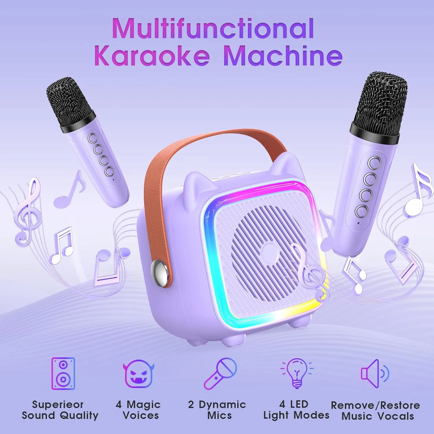 Gifts for 3-14 Years Old Girls Boys (Purple 2 Mics) SXH Mini Karaoke Machine for Kids Portable lure intelligible topic televisual Karaoke Machine with 2 Bluetooth Wireless Microphones and Light Include 64GB-TFcard Toys 
