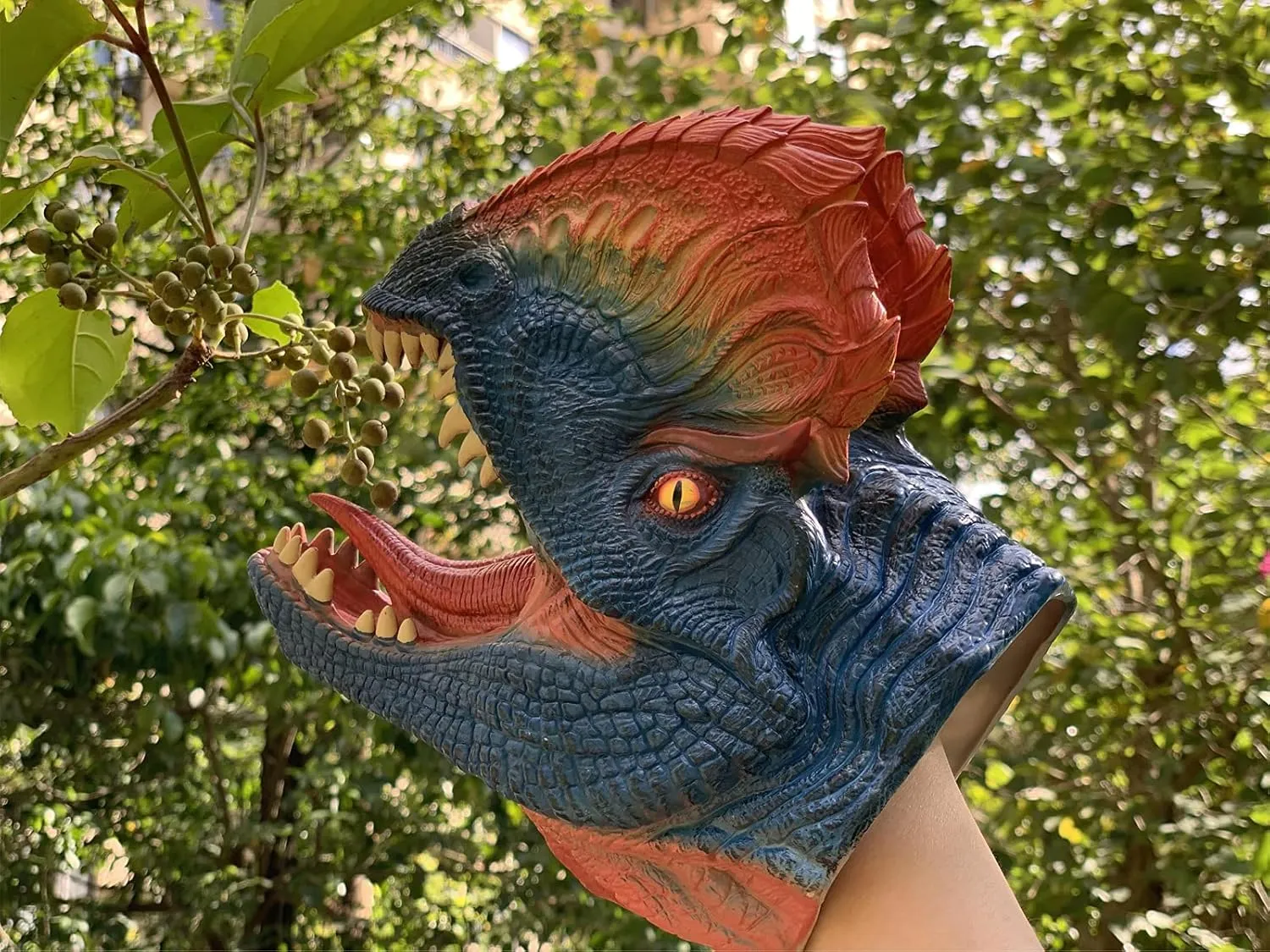 Gifts for Kids 3-12 Years Old Gemini&Genius Dinosaur Toys Dilophosaurus Hand Puppets Halloween Scary Toys Soft Rubber Role thin nostalgic Play Animal Head Puppets, Toy 
