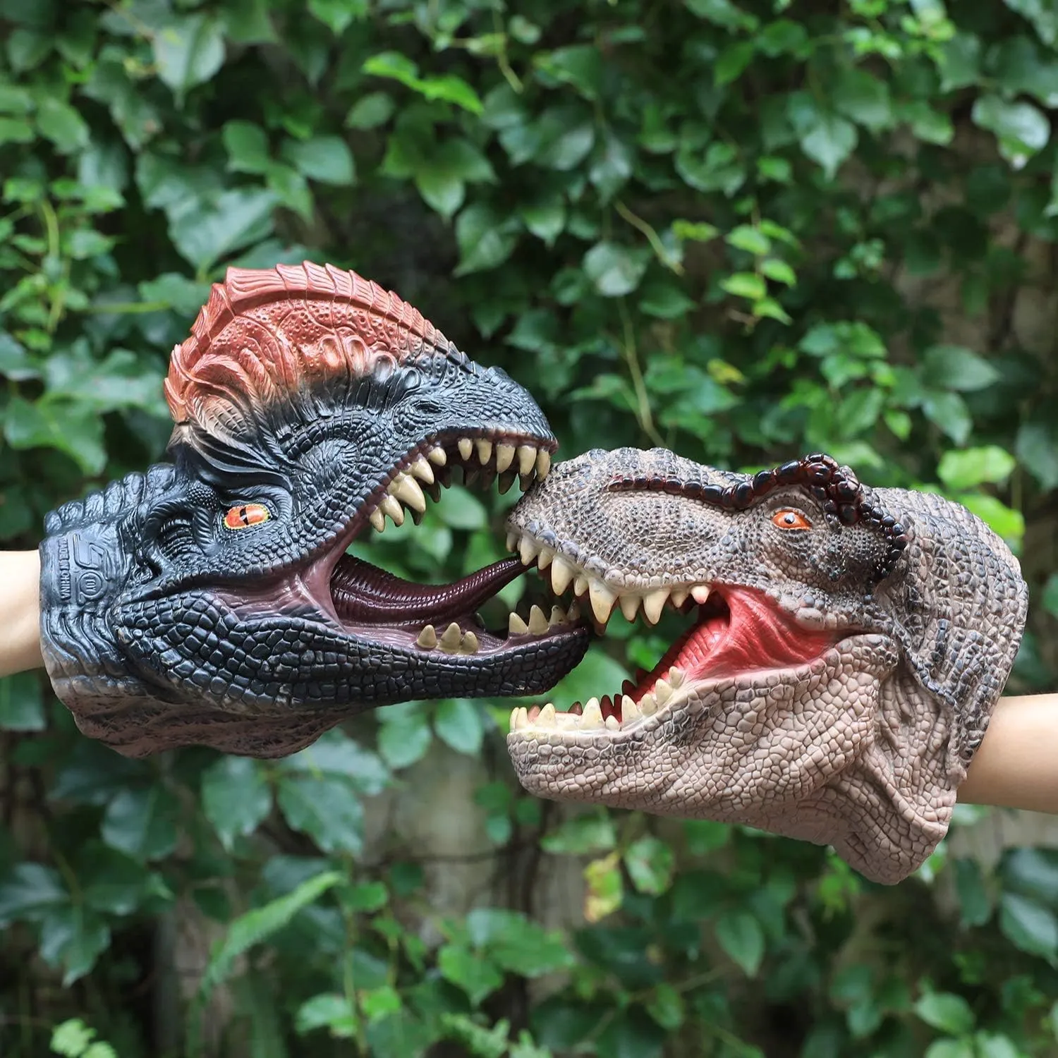 Gifts for Kids 3-12 Years Old Gemini&Genius Dinosaur Toys Dilophosaurus Hand Puppets Halloween Scary Toys Soft Rubber Role thin nostalgic Play Animal Head Puppets, Toy 