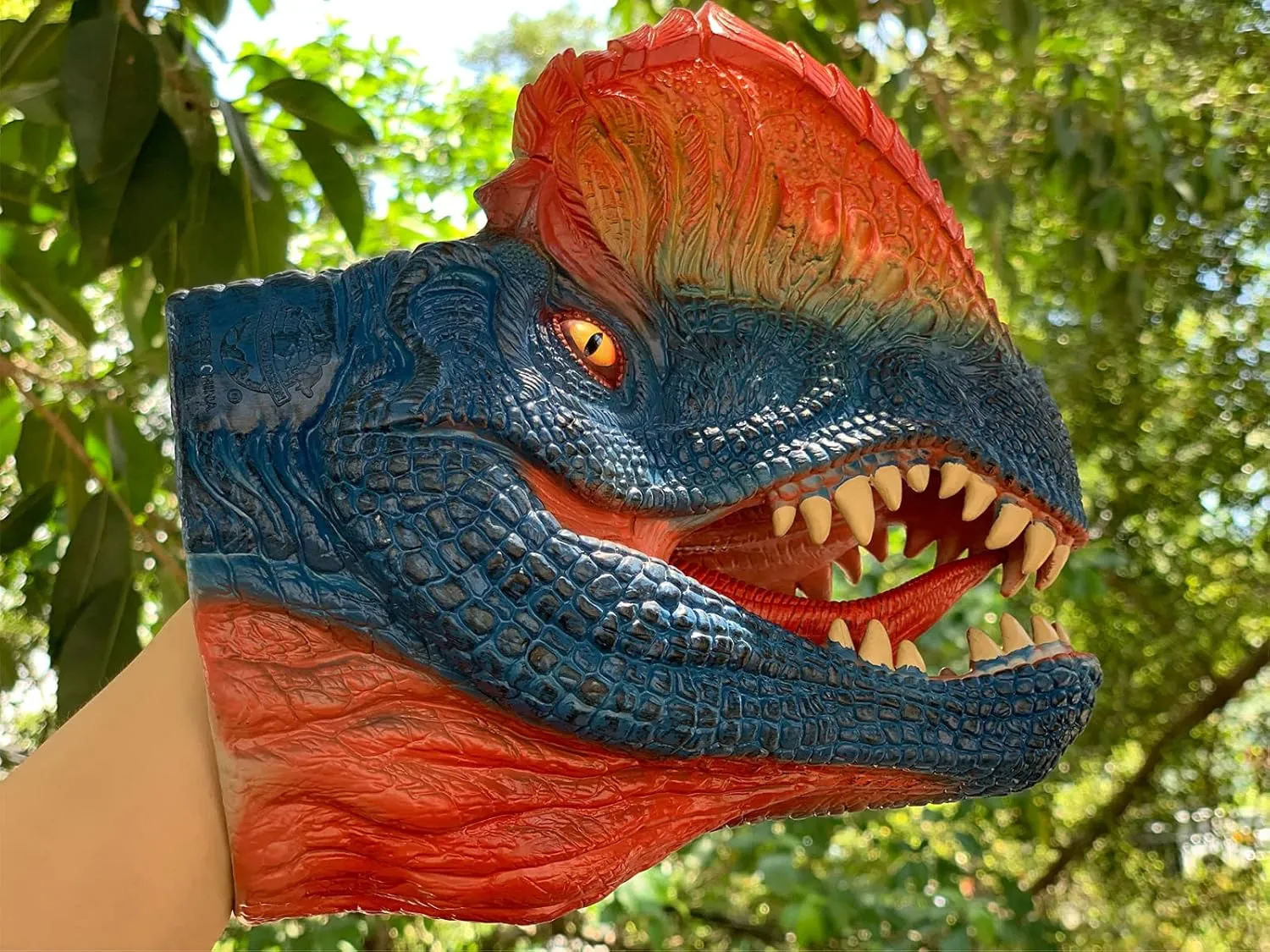 Gifts for Kids 3-12 Years Old Gemini&Genius Dinosaur Toys Dilophosaurus Hand Puppets Halloween Scary Toys Soft Rubber Role thin nostalgic Play Animal Head Puppets, Toy 