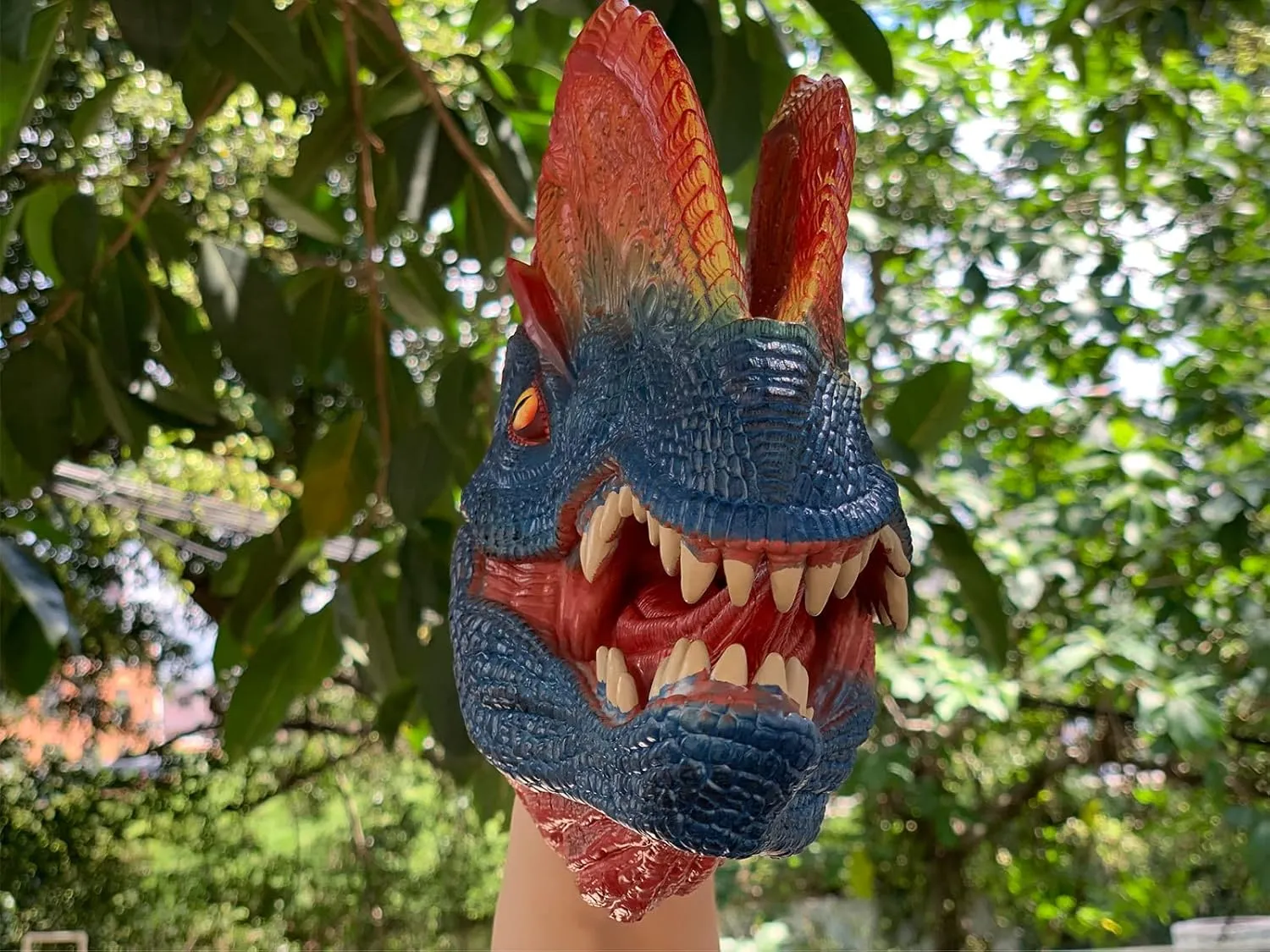 Gifts for Kids 3-12 Years Old Gemini&Genius Dinosaur Toys Dilophosaurus Hand Puppets Halloween Scary Toys Soft Rubber Role thin nostalgic Play Animal Head Puppets, Toy 