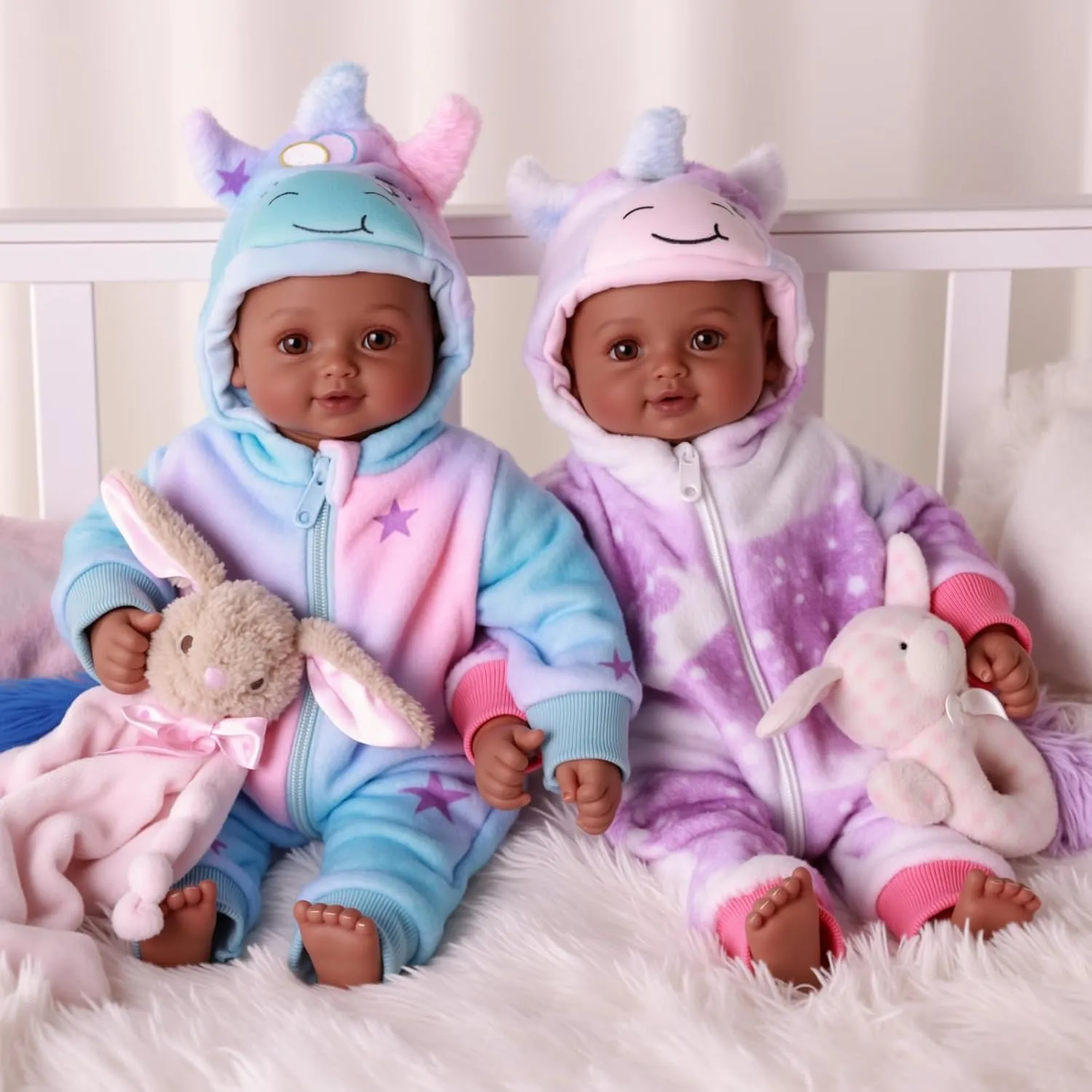 Girl and Boy with Accessories for 3  Year Old Kids Gifts, Pretend Play, Collection BABESIDE Black Baby Dolls Twins, 17'' Realistic Soft Body Baby Doll Cute Real Life migrant bard Baby Dolls 