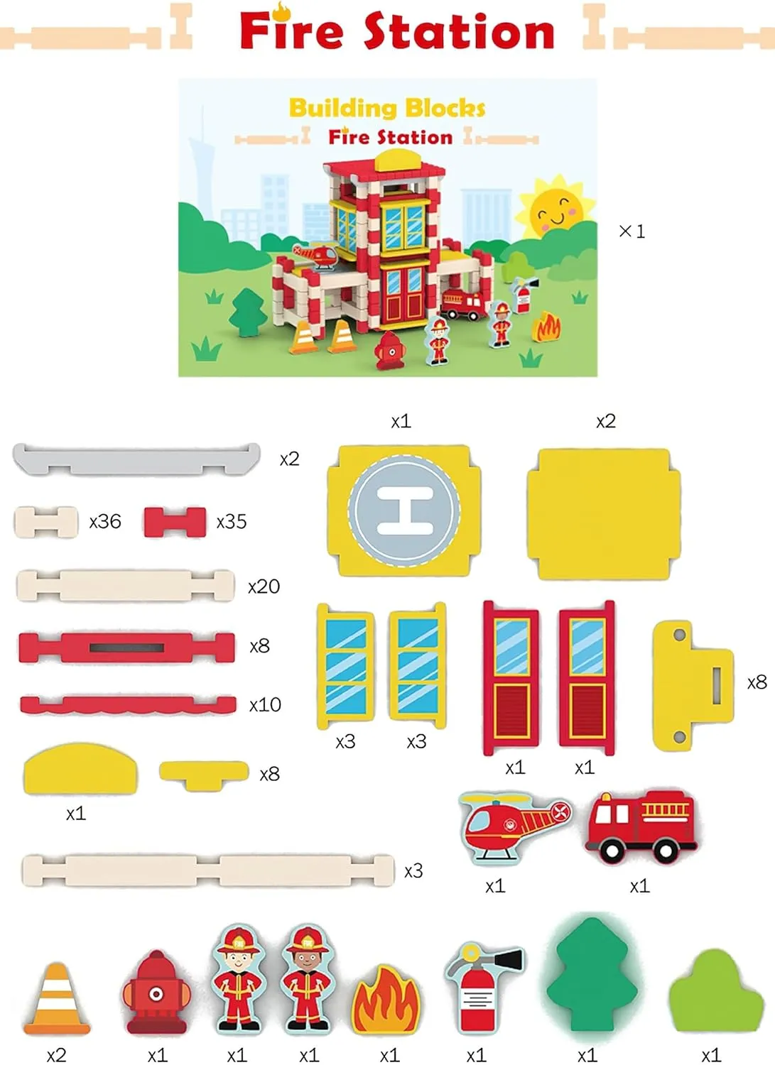 Girls and Boys (Fire Station) 157PCS Wooden Building Blocks Set for Toddlers, Construction City Stacking seminar rainy Toys, Preschool Learning Educational Toys for Kids 3  Years 