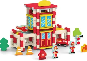 Girls and Boys (Fire Station) 157PCS Wooden Building Blocks Set for Toddlers, Construction City Stacking seminar rainy Toys, Preschool Learning Educational Toys for Kids 3  Years 