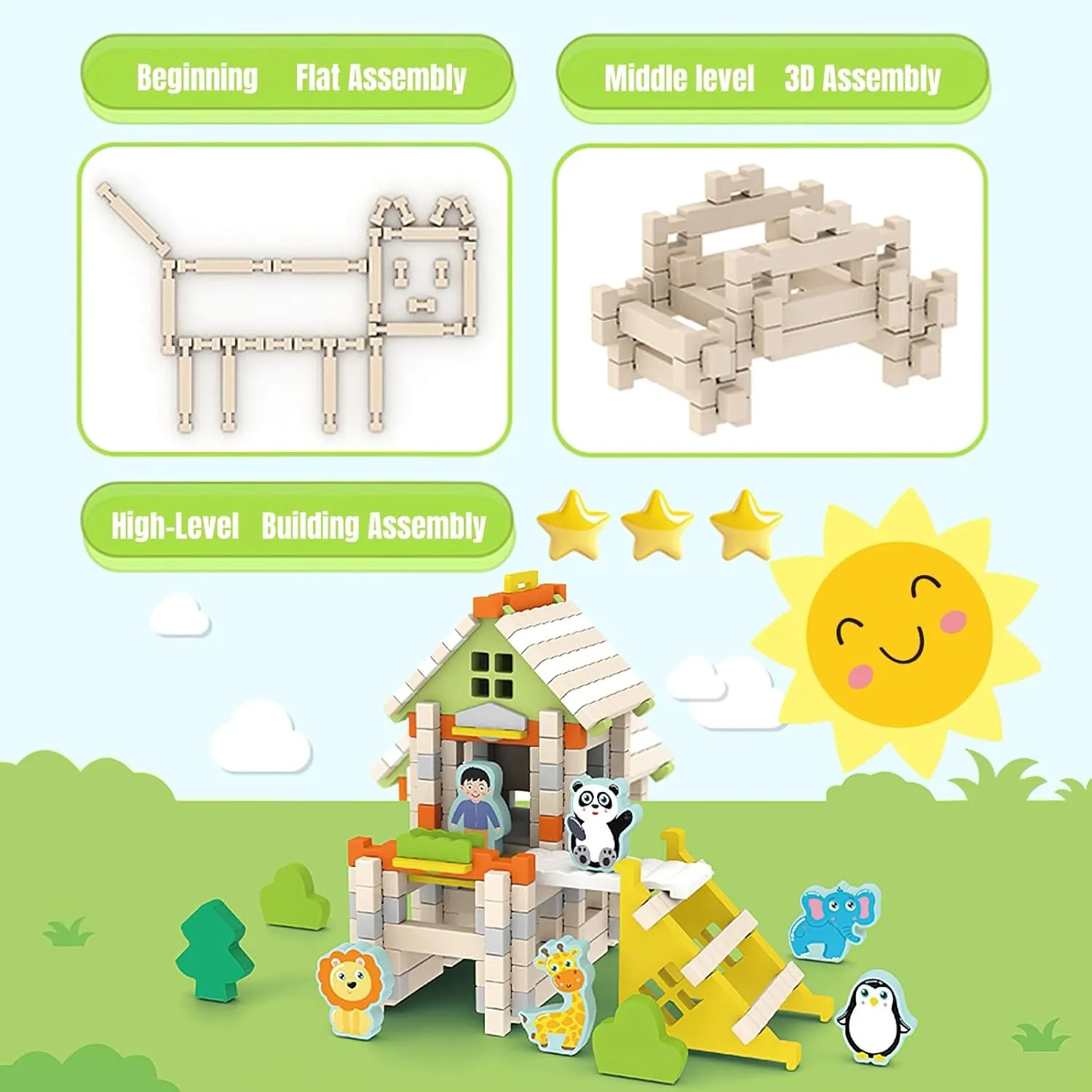 Girls and Boys (Fire Station) 157PCS Wooden Building Blocks Set for Toddlers, Construction City Stacking seminar rainy Toys, Preschool Learning Educational Toys for Kids 3  Years 