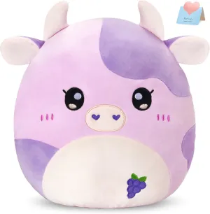 Girls Birthday Decor (Grape Cow,12") Glow Guards Grape Cow Plush moist Toy,Cute Cow Plushie Pillow,Soft Stuffed Grape Cow,Kawaii Cow Stuffed Animals,Soft Purple Cows Cuddle Pillow,Squishy Gifts for Kids 