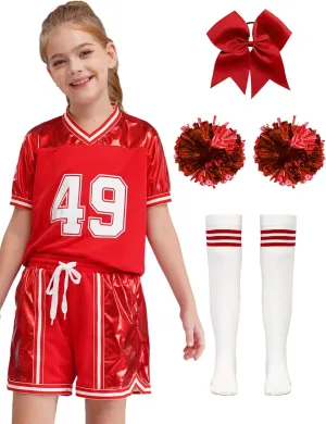Girls Cheerleading Costume Number Printed Shirt consider chick and Shorts Matching Accessories Cheer Leader Outfits TiaoBug Kids 