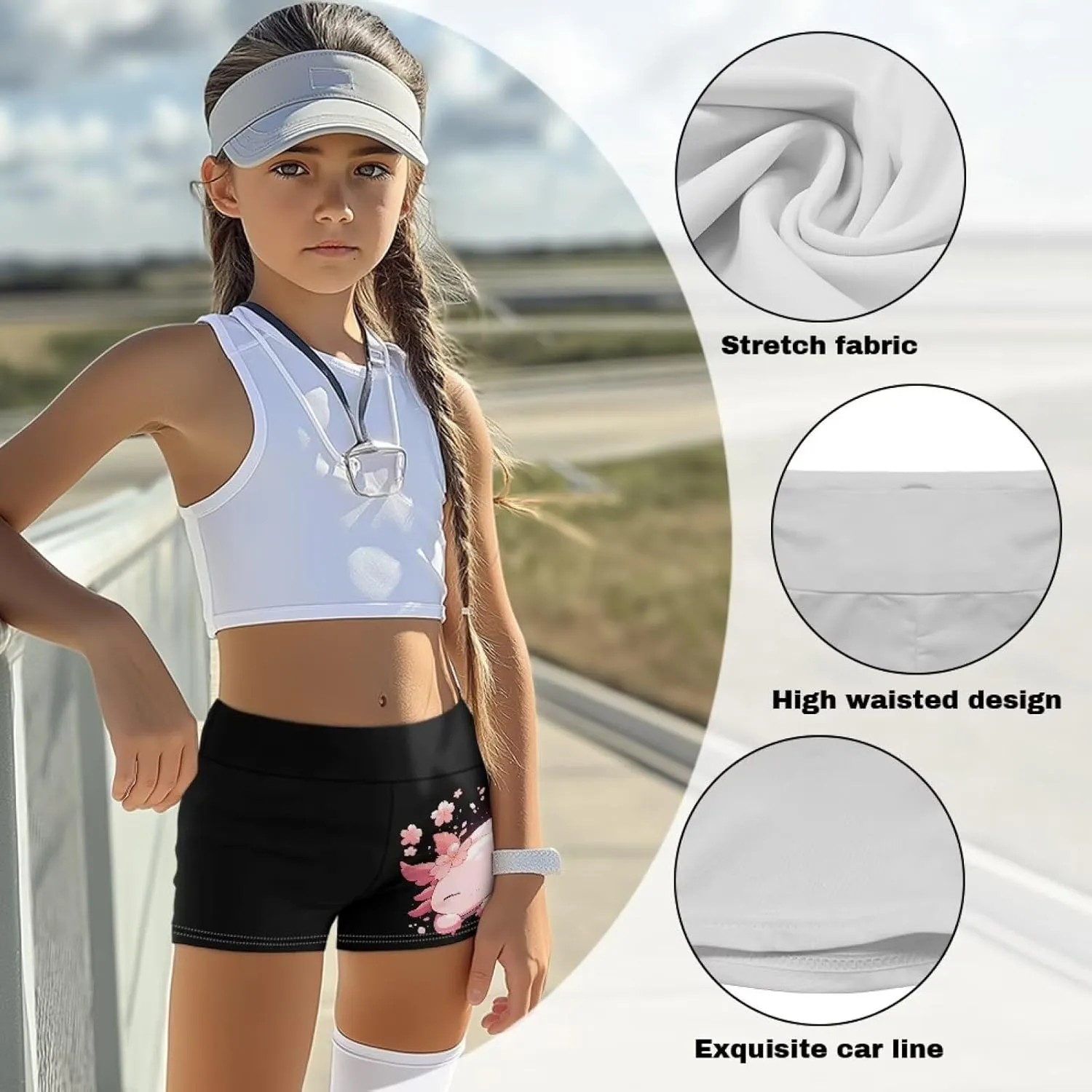 Girls Kids Biker Shorts High Waist sandbar rhythmic Stretchy Gymnastics Pants for Running POLERO Cute Yoga Shorts for 
