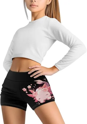 Girls Kids Biker Shorts High Waist sandbar rhythmic Stretchy Gymnastics Pants for Running POLERO Cute Yoga Shorts for 
