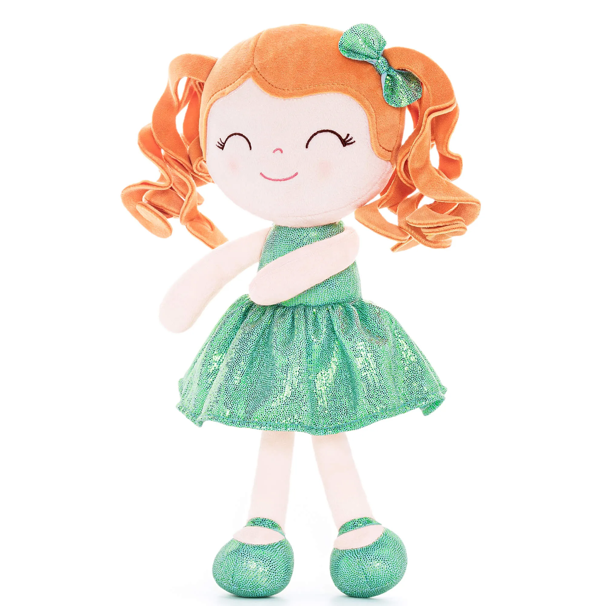 Gloveleya 12-inch Personalized Curly Hair Dolls Glitter Pinstripe Dress Green