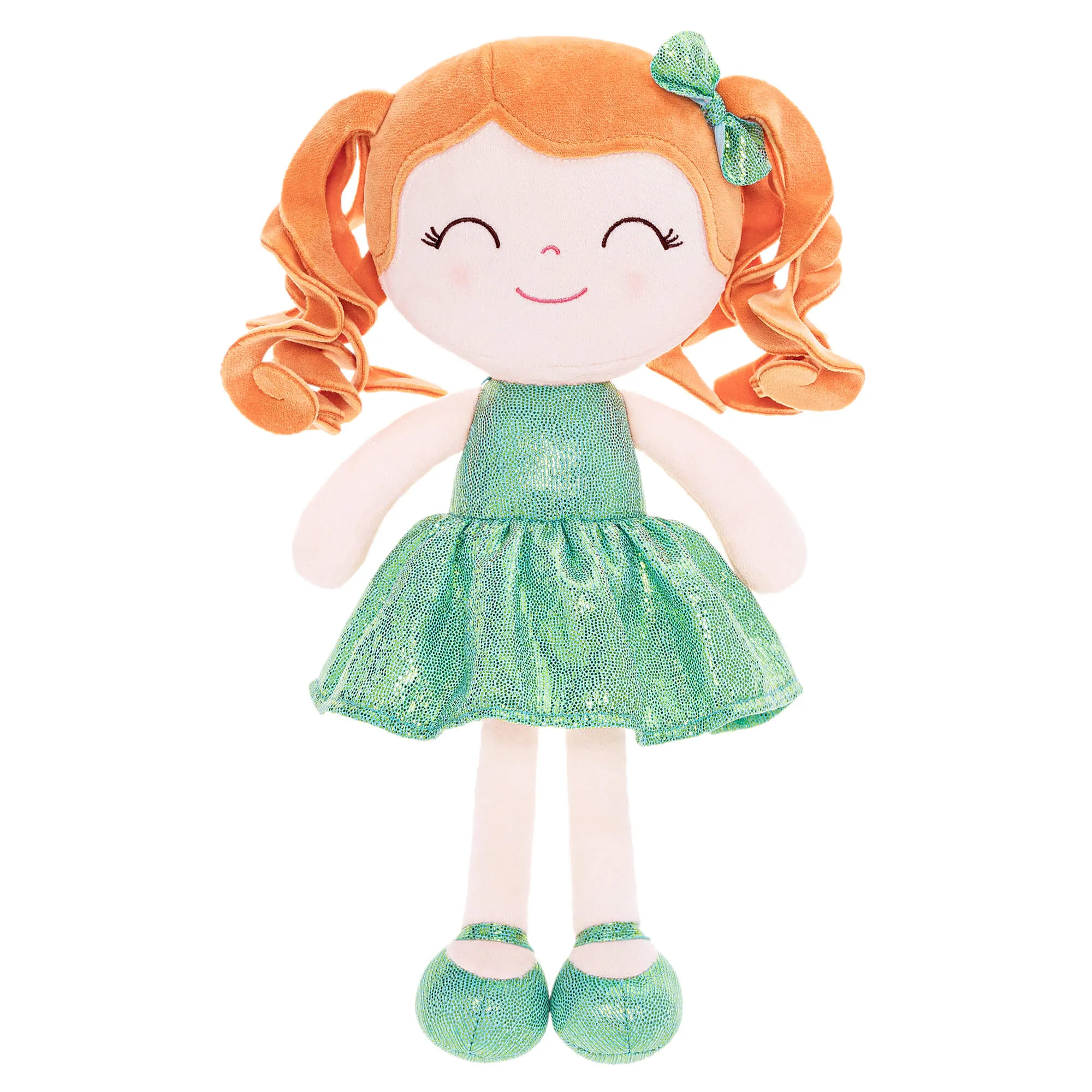 Gloveleya 12-inch Personalized Curly Hair Dolls Glitter Pinstripe Dress Green