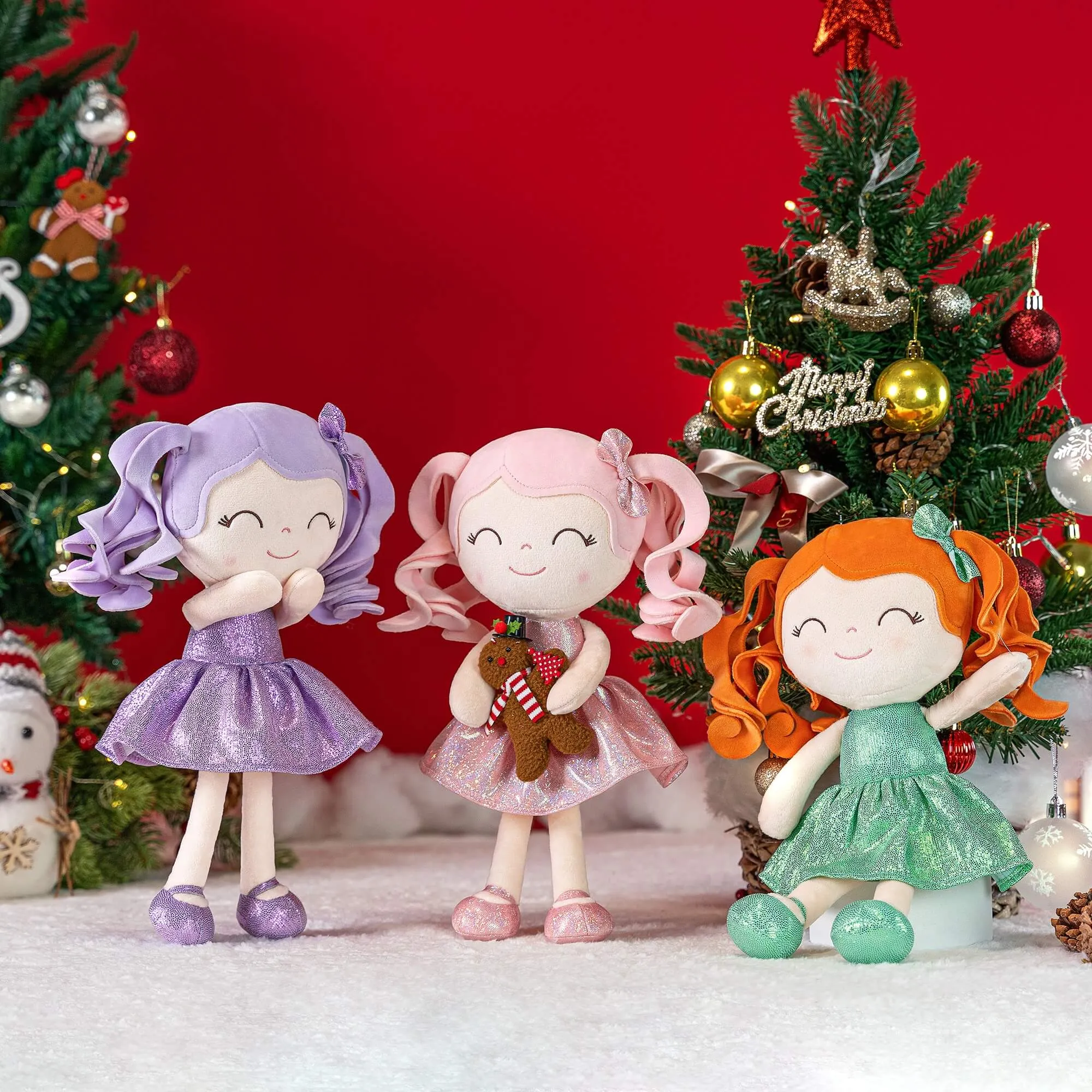 Gloveleya 12-inch Personalized Curly Hair Dolls Glitter Pinstripe Dress Green